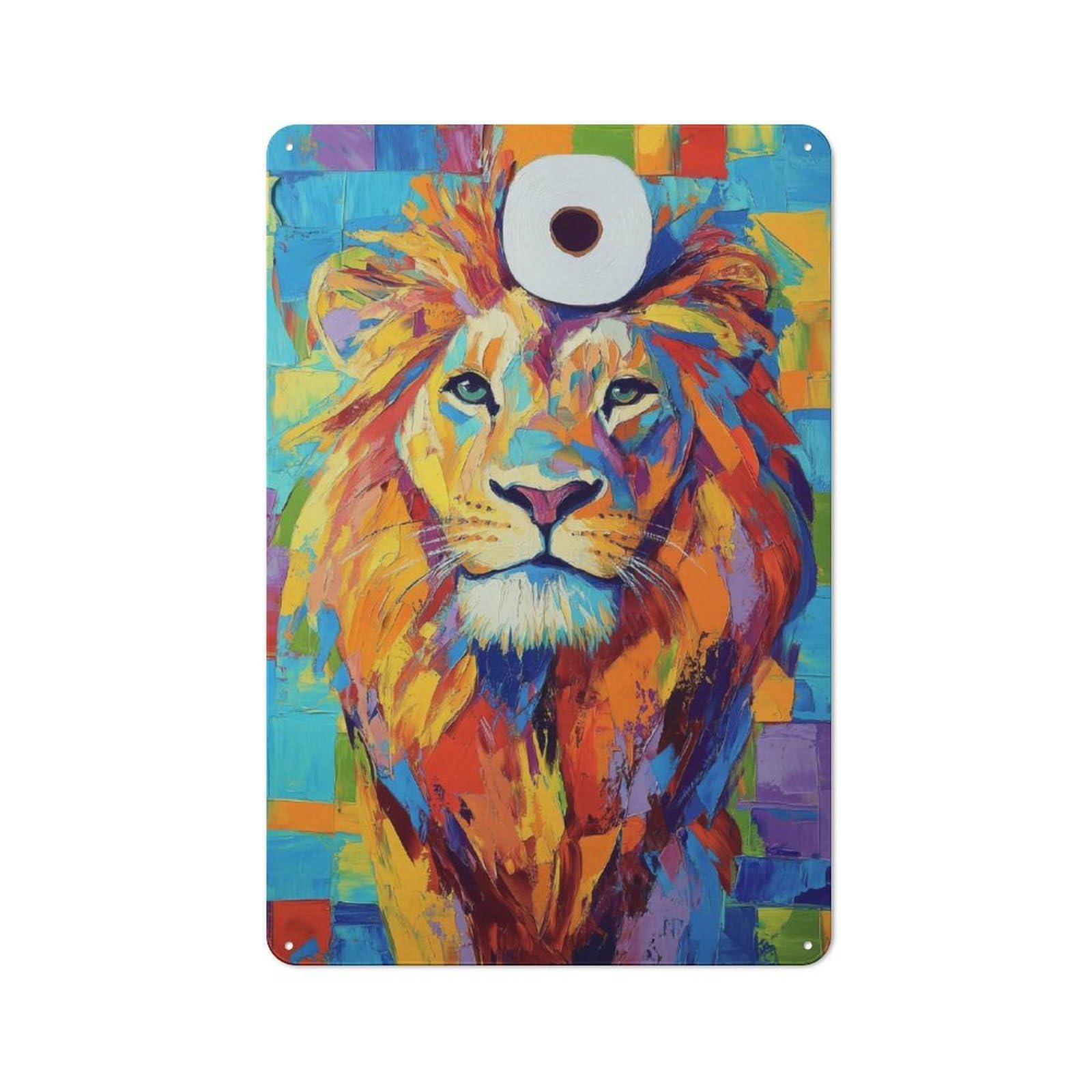 Junmoney Lion With Toilet Paper Crown Tin Wall Plaque 30X20cm With For Dining Room Or Kitchen, For Collectors Decorating Kitchens And Dining Spaces