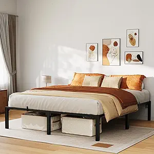 GarveeHome 14 Inch Tool-Free Full Bed Frame, Heavy Duty Metal Platform Bed Frame with Durable Iron Slat Support and Legs, No Box Spring Required, No Screws Needed, Support Up to 800 Lbs