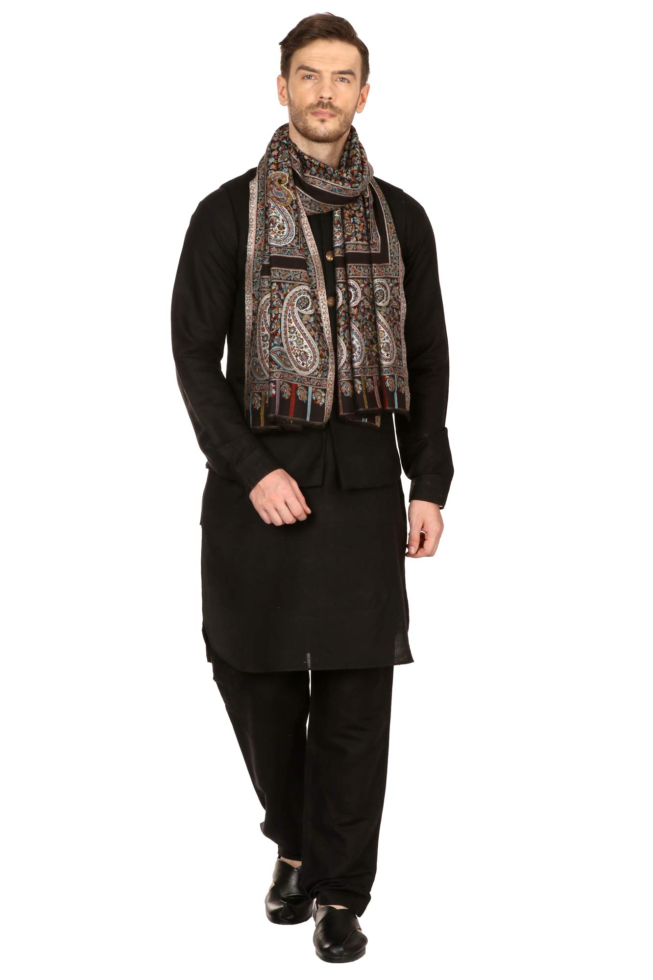 Pashtush Mens extra soft Bamboo self fine classic Kaani Stole (Rich Black) 2