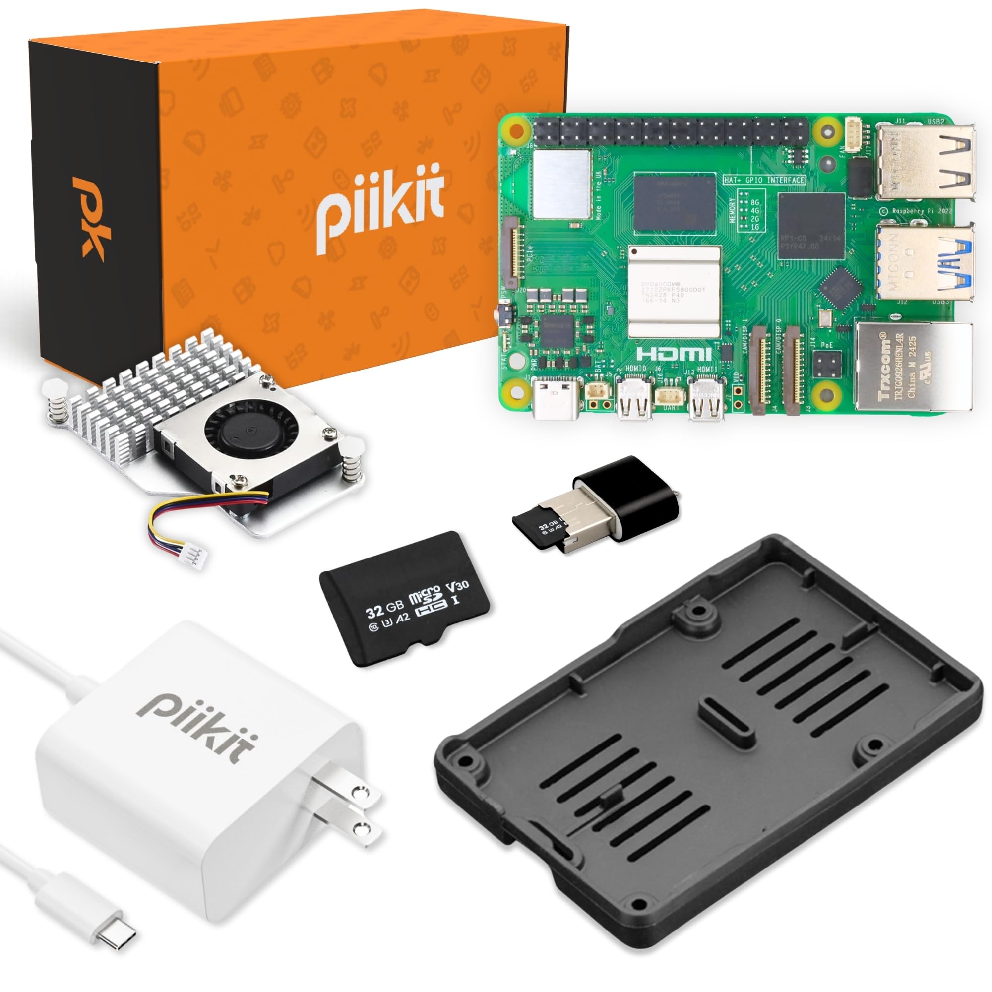 Starter Kit per Raspberry Pi 5 8 GB - Server Edition | Scheda MicroSD da 32 GB | Alimentatore da 27 W | Raffreddatore attivo | Bumper in silicone