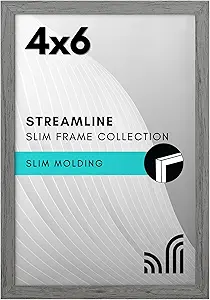 Americanflat 4x6 Picture Frame with Shatter-Resistant Glass - Streamline Collection - Thin Border Photo Frame for Tabletop and Wall Display - Hanging Hardware and Easel Stand Included - Grey