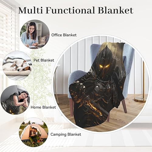 Vista 12 de Huke Manta de regalo de oso, manta de oso rayo de fuego negro y dorado, regalos de oso para adultos/niños/estudiantes, manta con estampado