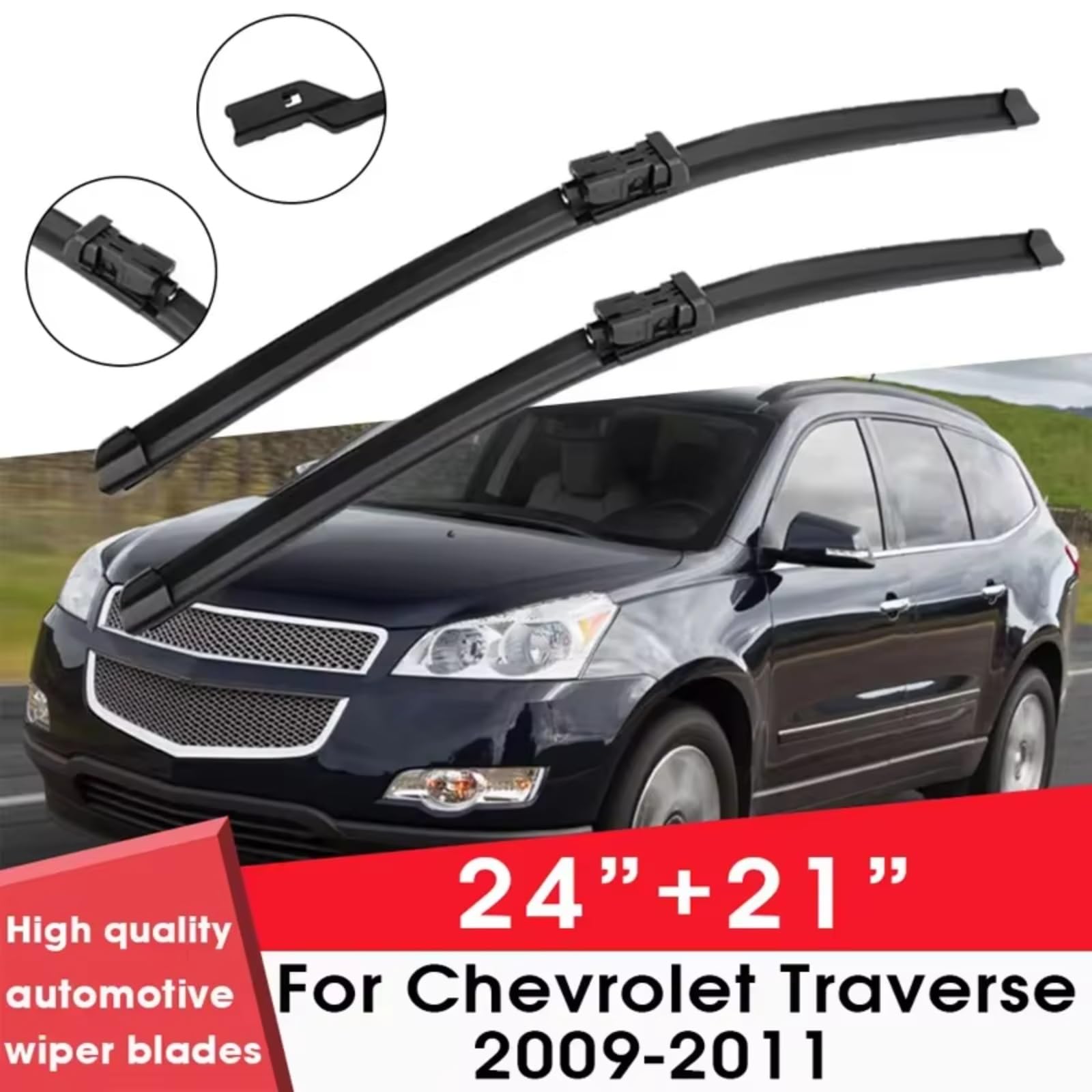 Kit Tergicristallo Compatibile Con Chevy Per Traverse 2009 2010 2011 24"+ 21" Parabrezza Parabrezza Pulisci Gomma Naturale Accessori Per Auto Tergicristalli