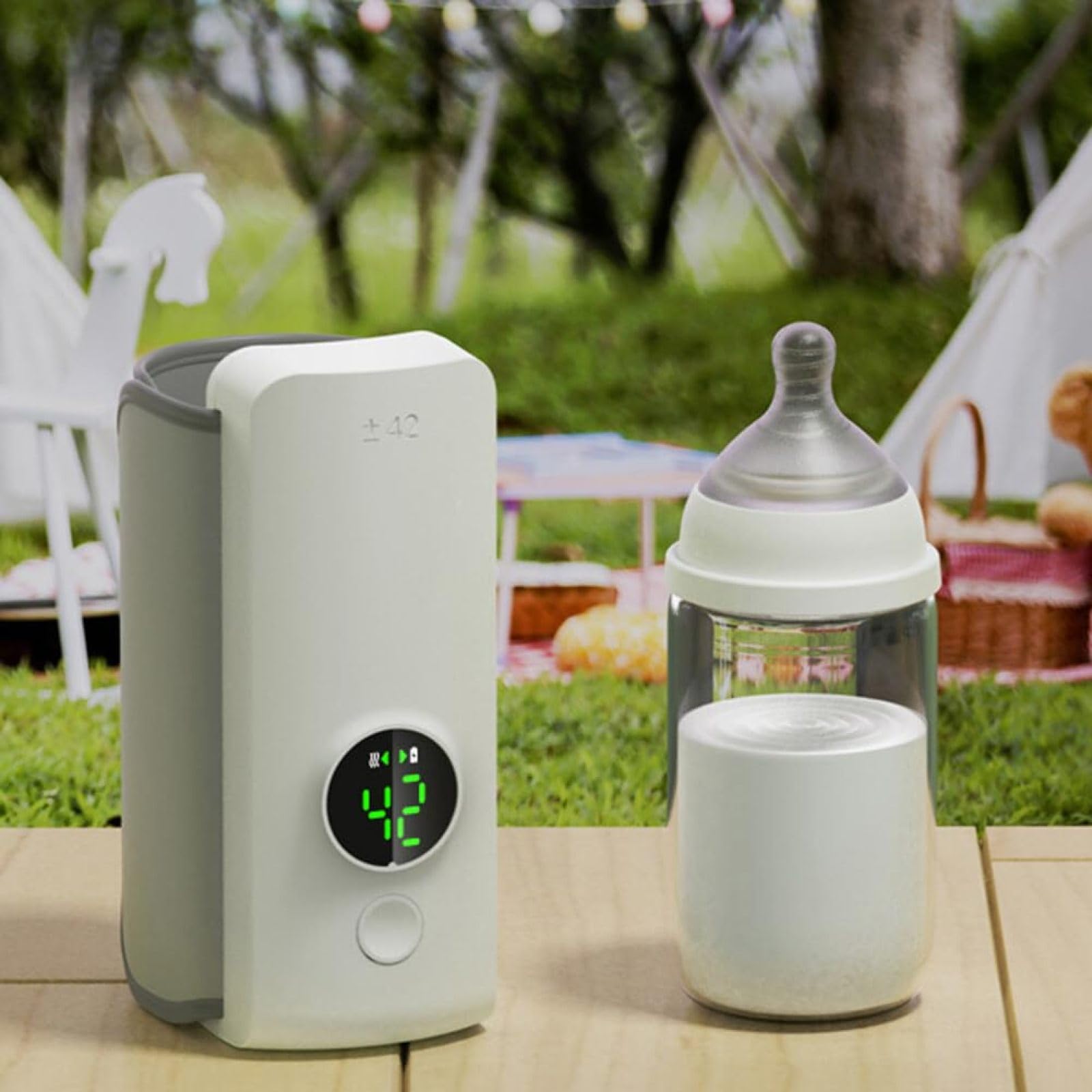 Sanfoelek Chauffe-biberon portable de voyage pour lait maternisé Sac thermique pour biberon Batterie intégrée avec câble de charge USB