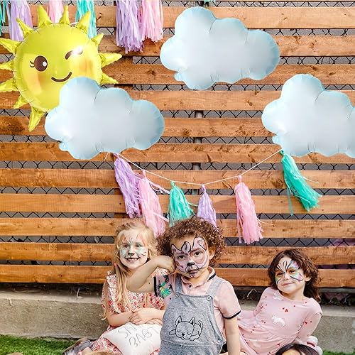 Miniatura 4 de Juego de globos de sol y nubes, 1 globo de lámina de sol, 6 globos de Mylar de lámina de nube blanca para boda, cumpleaños, decoración de fiesta