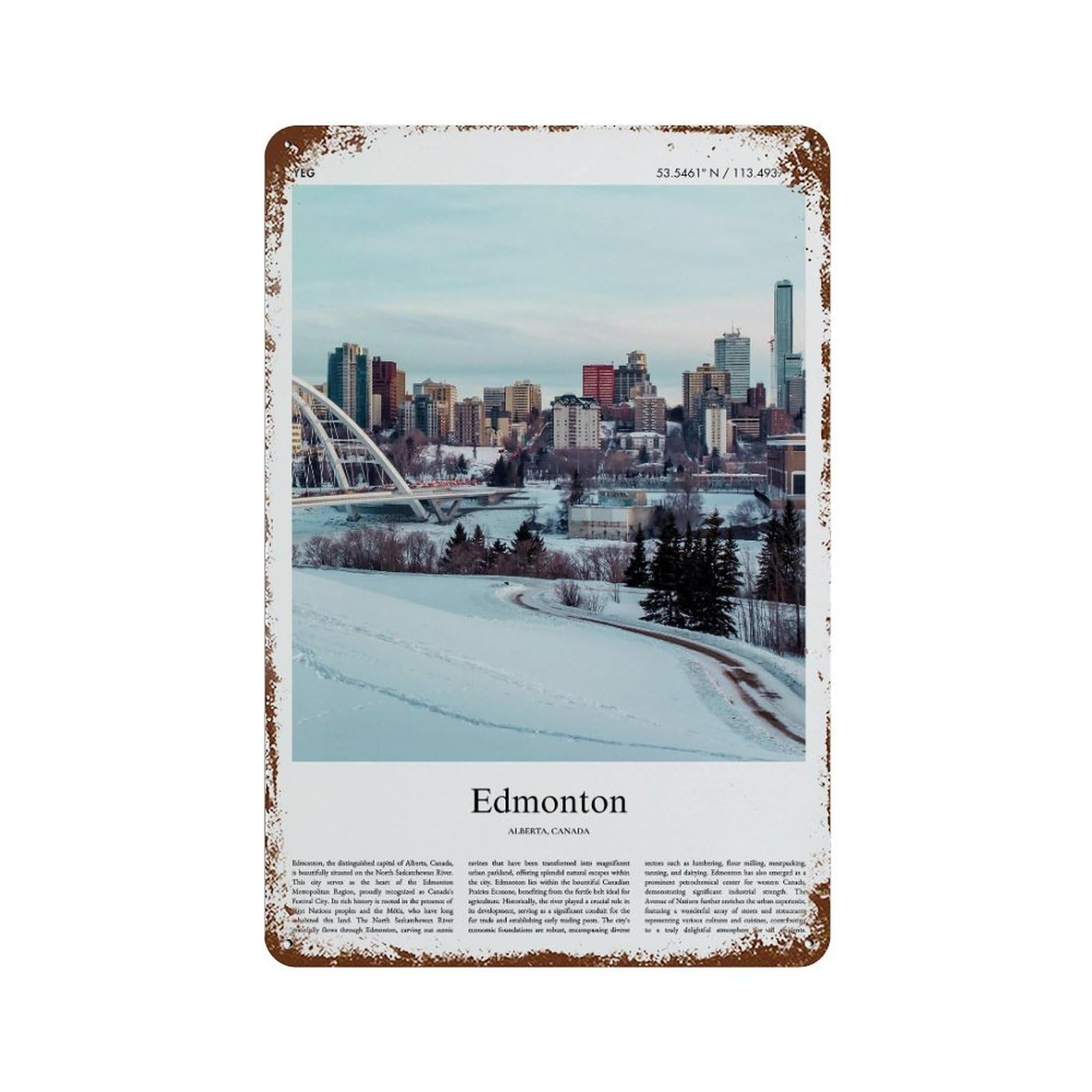 xiaoxiaoshen Edmonton Alberta, Canada City Scenery Wall Decor Art Metal Tin Poster Modern Home Decor Art Home Bar Shop Decorations Vintage Sign 30x20cm