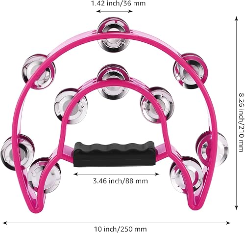 Miniatura 2 de Pandereta de doble fila, paquete de 2 panderetas de 10 pulgadas para adultos, instrumento musical de media luna con 20 cascabeles de metal,