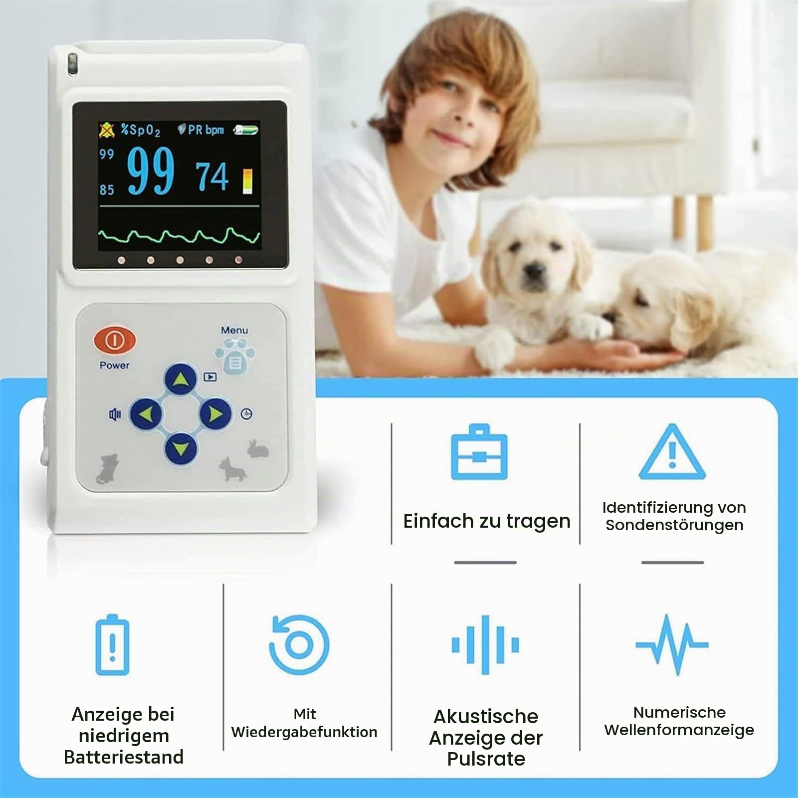 Tragbares Veterinär-Blutdruckmessgerät, Veterinär-Pulsoximeter, 1,8-Zoll-LCD-Display, Mit Wiedergabe-, Echtzeit-Übertragungs- Und Speicherfunktion, Pulsfrequenzmessgerät Für Katzen/Hunde, Für Zuhause