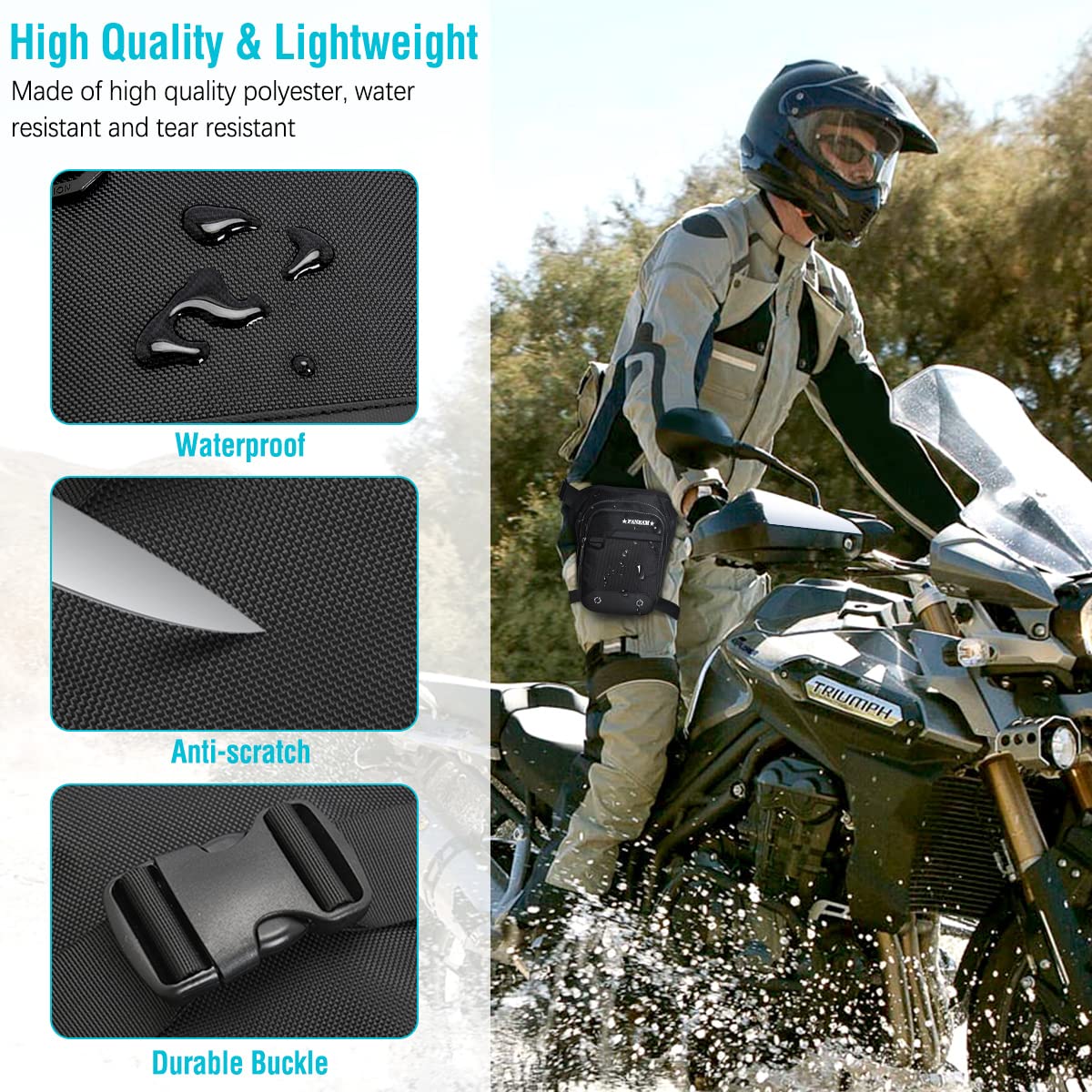Sacoche de Jambe Moto Homme Imperméable Sac de Jambe Tactique Sacoche de Cuisse Moto Femme avec Sangle Réglable et Amovible, pour Moto, Cyclisme, Randonnée, Pêche