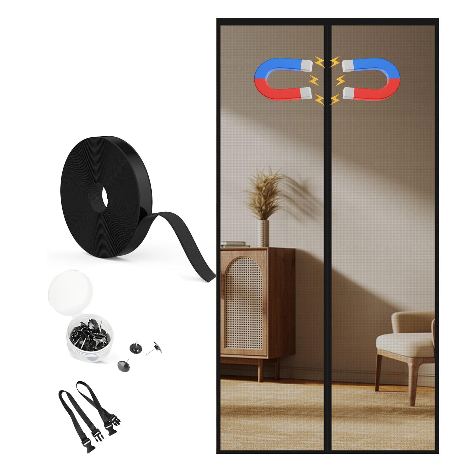 Moustiquaire aimantée porte coulissante noire 36x80 robuste anti insecte