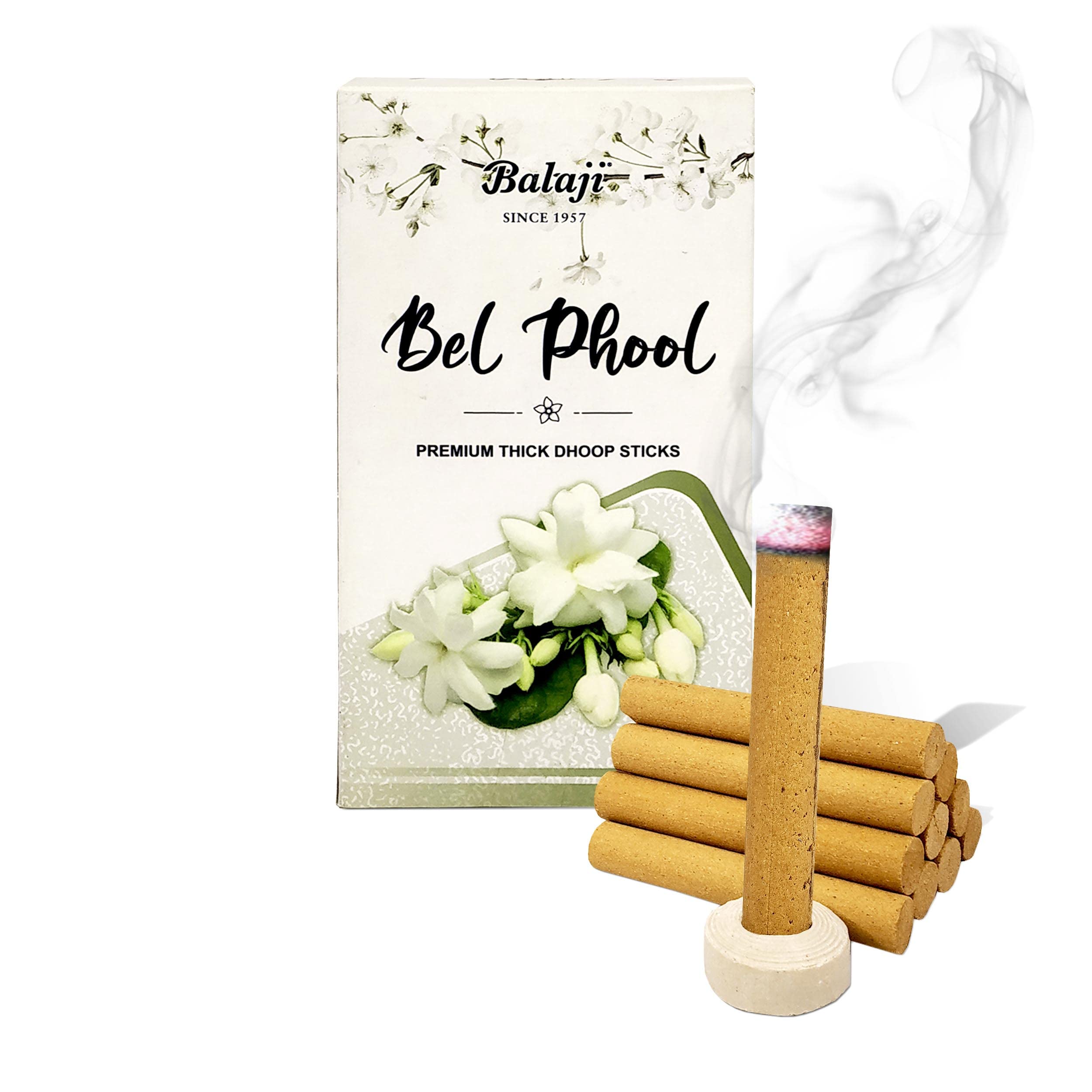 De-Ultimate Box Pack of 1 (10 Sticks Per Box) Balaji Bel Phool Premium Thick Dhoop Incense Sticks for Aroma & Smoke, Extra Freshness, Home Temple Worship, Peace, Purification, Atmosphere Positivity