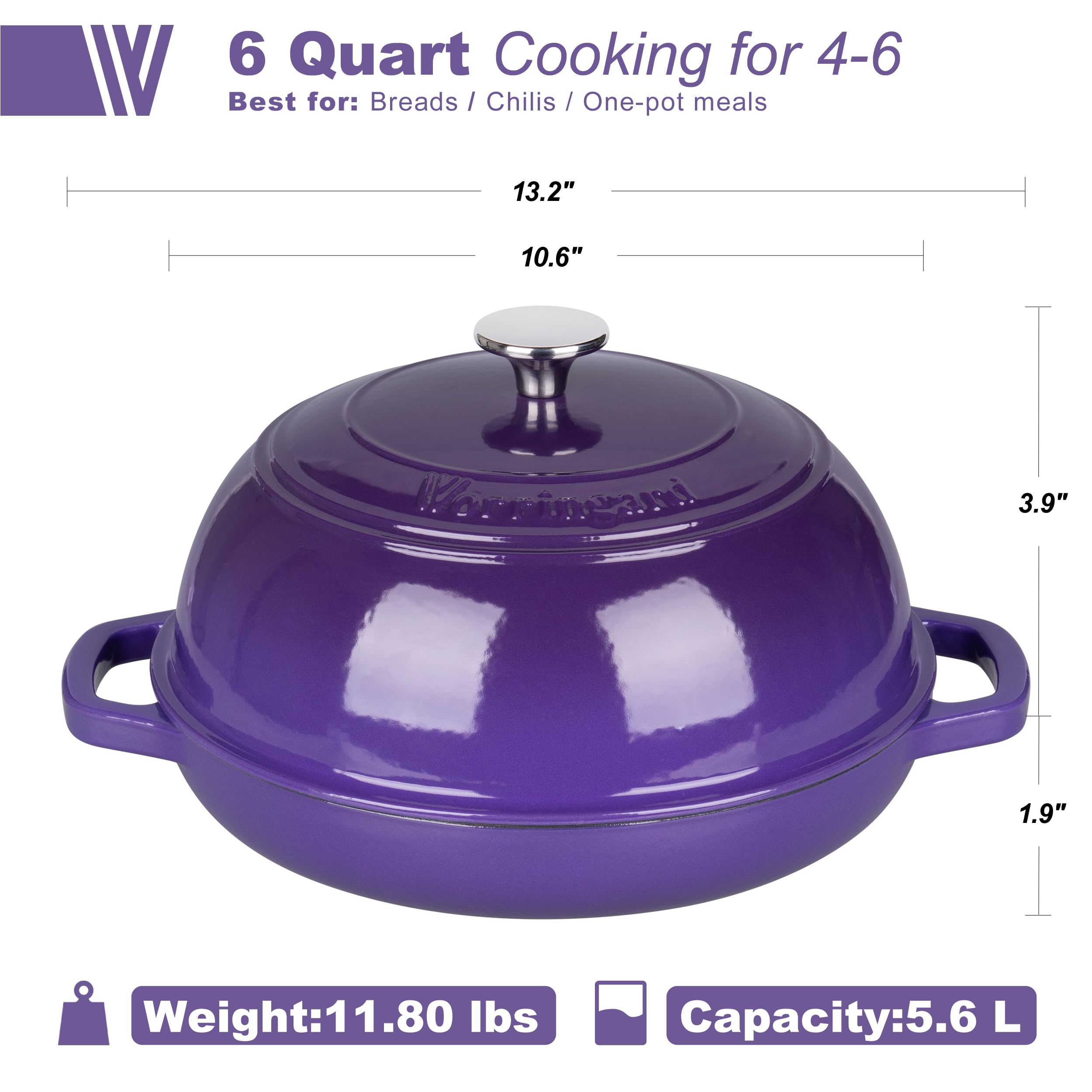 VORRINGARD Olla holandesa de hierro fundido con tapa para hornear pan, incluye suministros para hornear pan de masa madre como cesta de prueba de pan Banneton, horno de pan de 6 cuartos de galón,