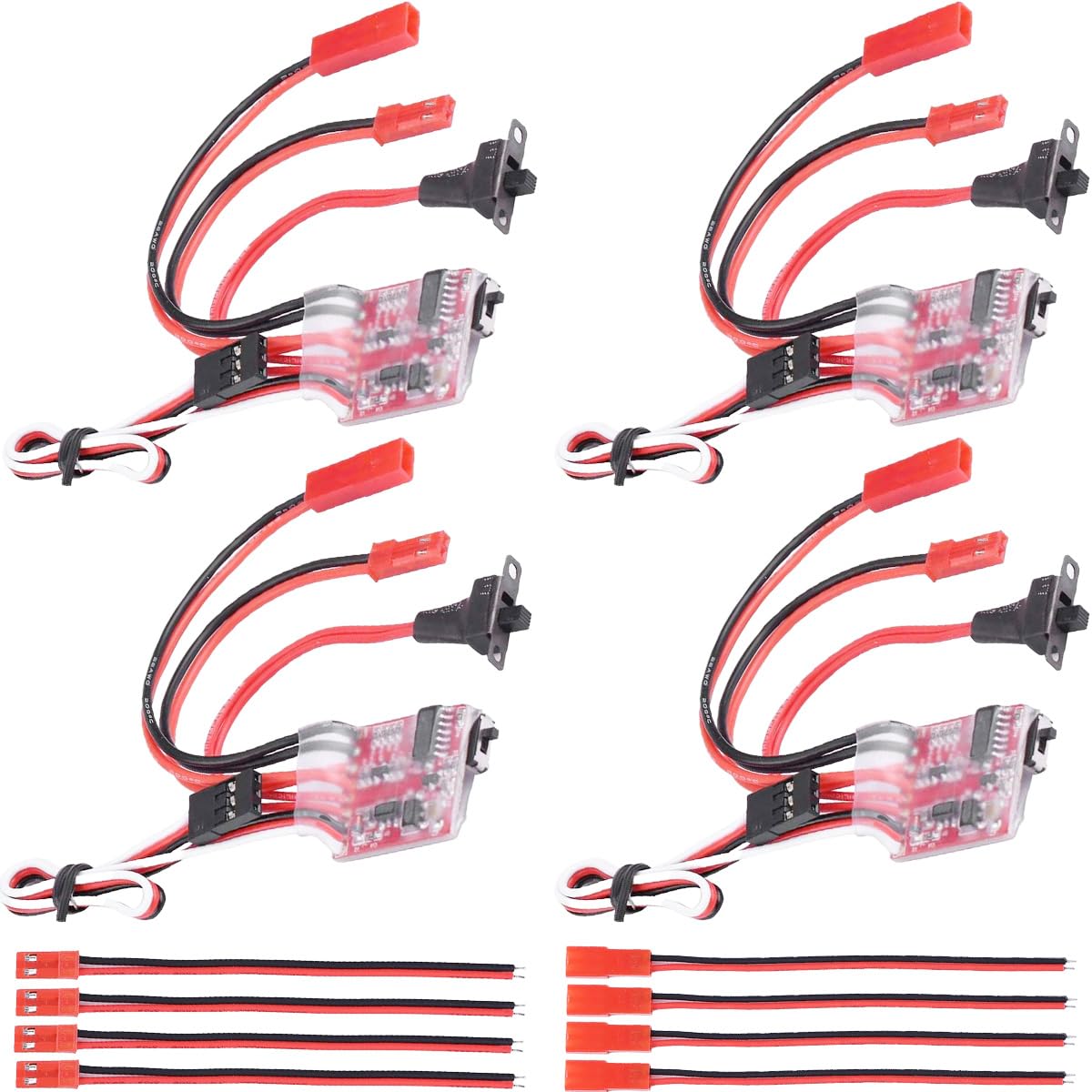 Youmile 4 pcs ESC Brushed Electronic Speed Controller 20A Switchable with brake/without brake with JST Male and female Plug Connector Cable for RC remote control model car and boat