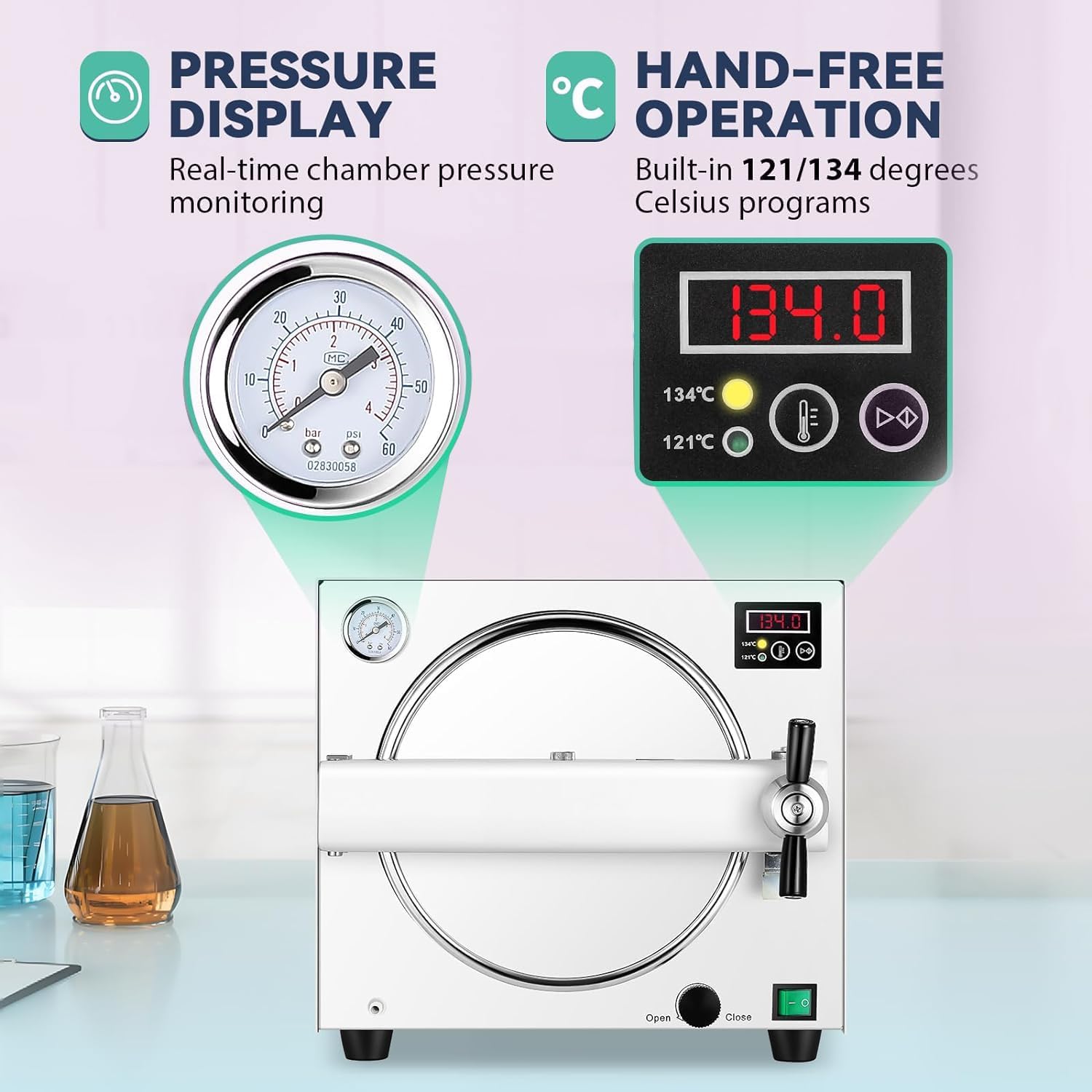 Máquina autoclave - Equipo de laboratorio de acero inoxidable de 18 L para vapor