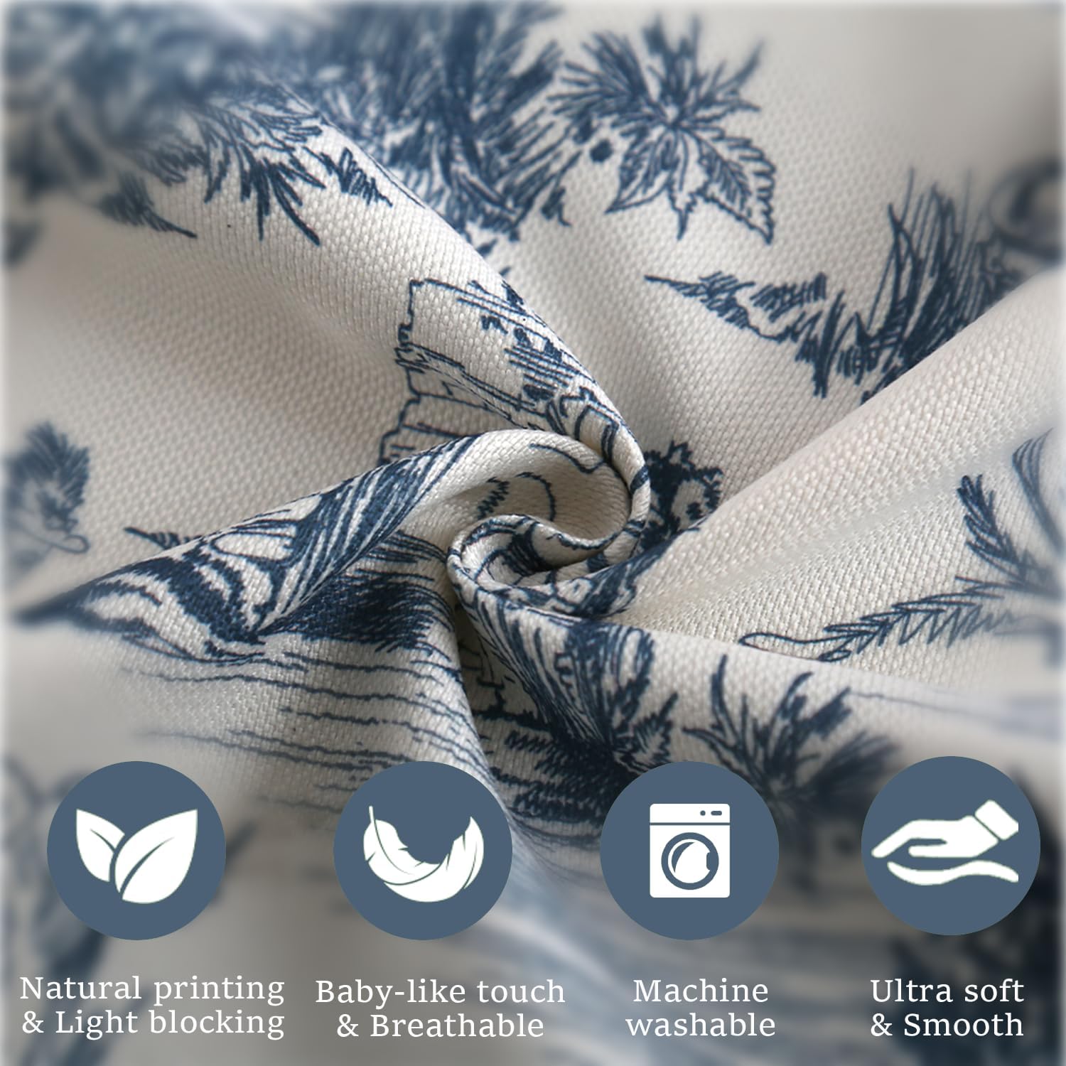 Autumn Dream Chenille Light Blocking Curtains 2 Panels Rod Pocket Back Tab Drapes Rural Blue Farmhouse Curtains for Bedroom, Living Room,Patio Doors (Blue, 52" W x 63" L)