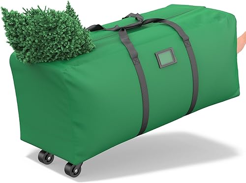 Kesfitt Bolsa de almacenamiento para árbol de Navidad, caja de almacenamiento con ruedas para árbol de Navidad artificial desmontado de hasta 9