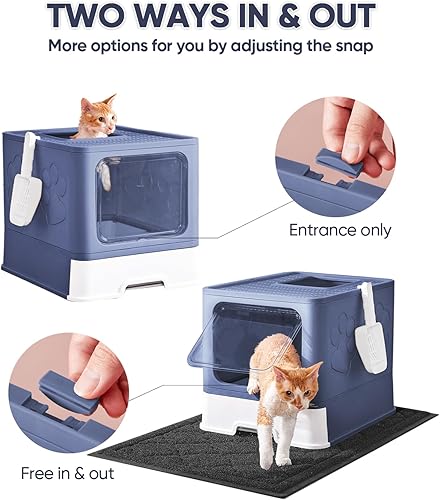 Miniatura 2 de Caja de arena para gatos con alfombrilla de arena y cuchara, plegable grande con tapa, de entrada frontal para gatos con salida superior, control