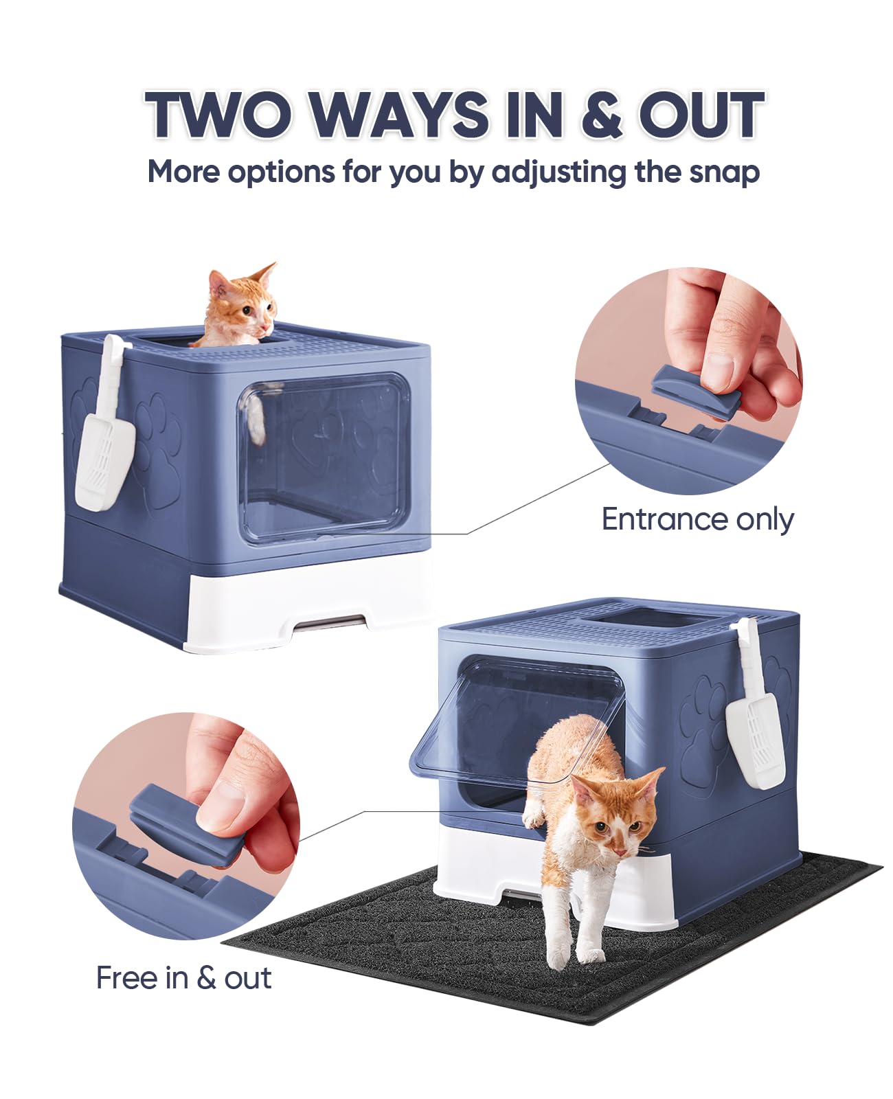 Cat Litter Box with X-Large Litter Mat and Scoop, Large Covered Litter Box with Lid, Enclosed Kitty Box,Front Top Entry Exit, Odor Control Easy to Clean (Upgrade Midnight) - image 2