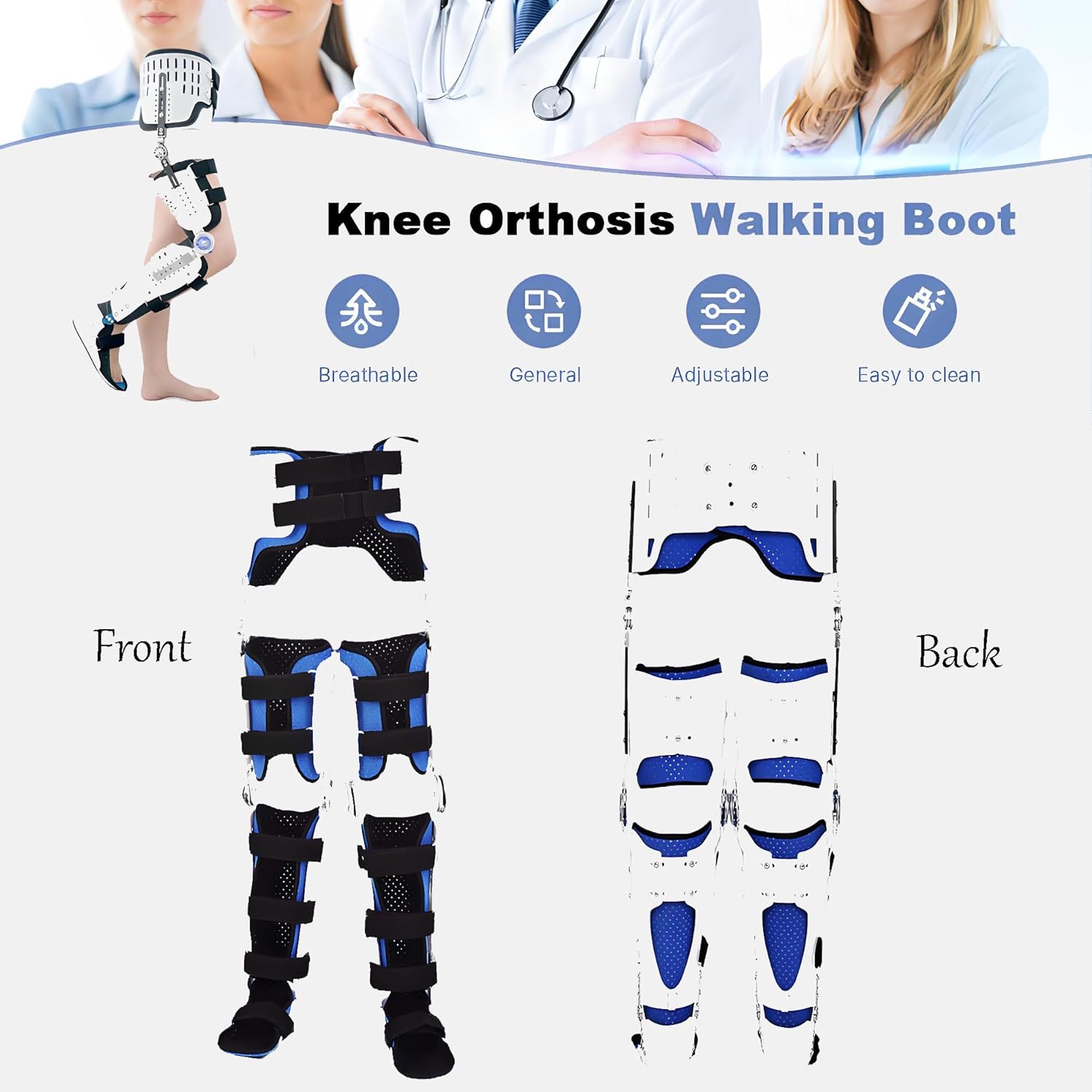 Full Leg Braces for Walking-Professional Hip-Knee-Ankle-Foot Orthosis with Walking Boot, Adjustable Hip Abduction Leg Straightening Brace