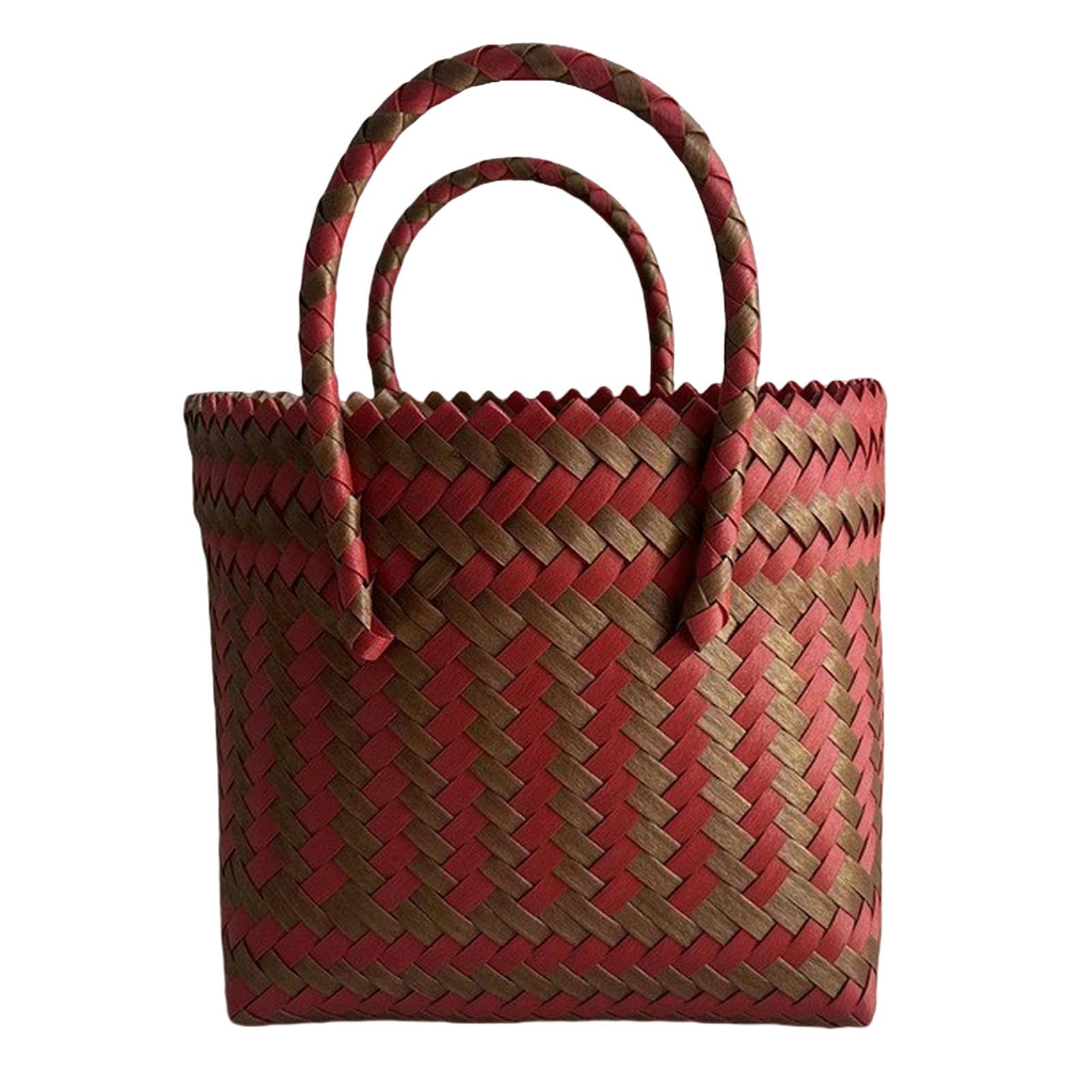 Borsa Paglia Borsa Intrecciata Fatta A Mano - Cesto di Plastica di Grande capacità, Borsa da Donna Semplice E Versatile-brown-21 * 10 * 20 Cm