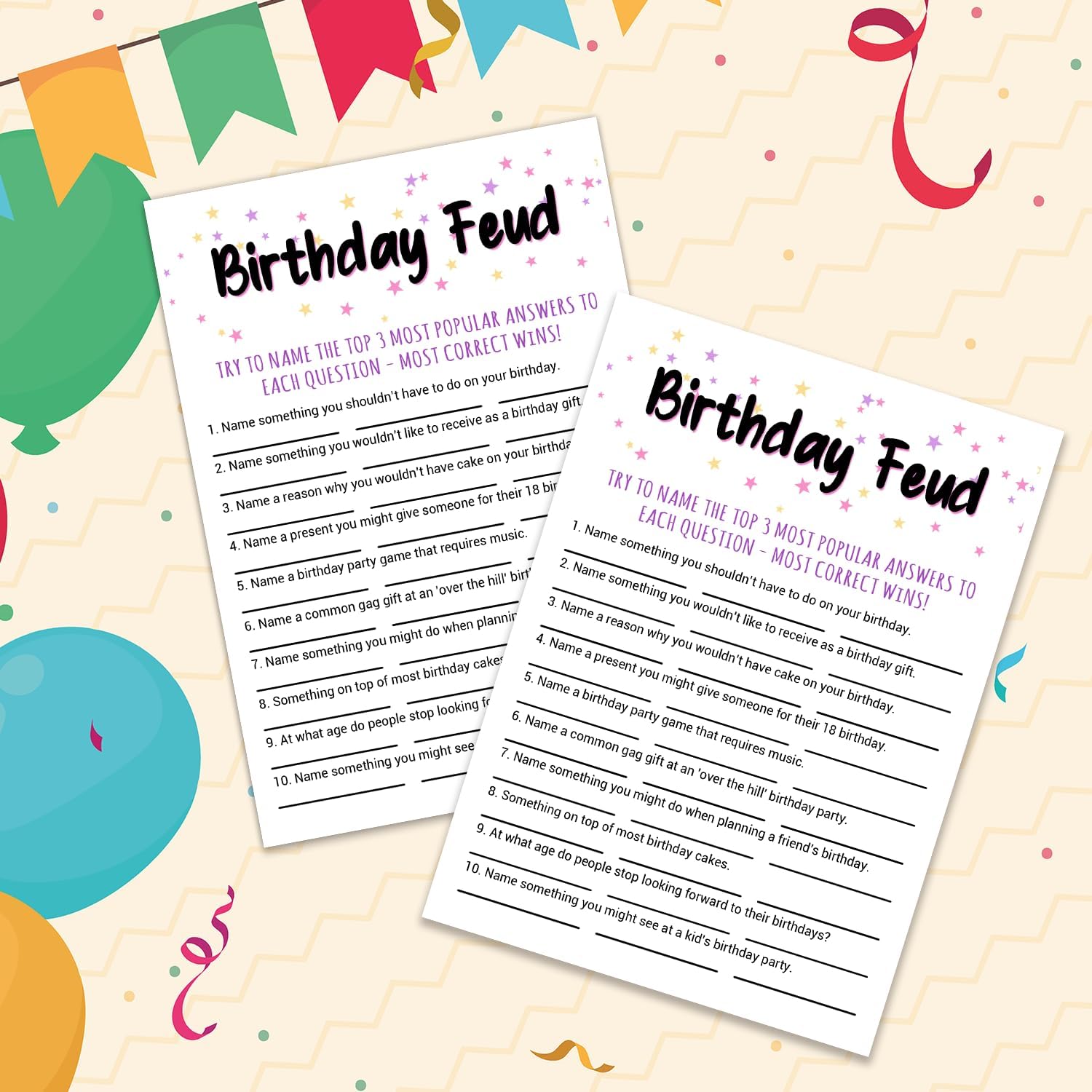 Adult Birthday Party Game, Birthday Feud Birthday Game Cards, Adult Birthday Party Game, Fun Novelty Cards for Birthday, Birthday Party Supplies Game Idea, 5 * 7 inches