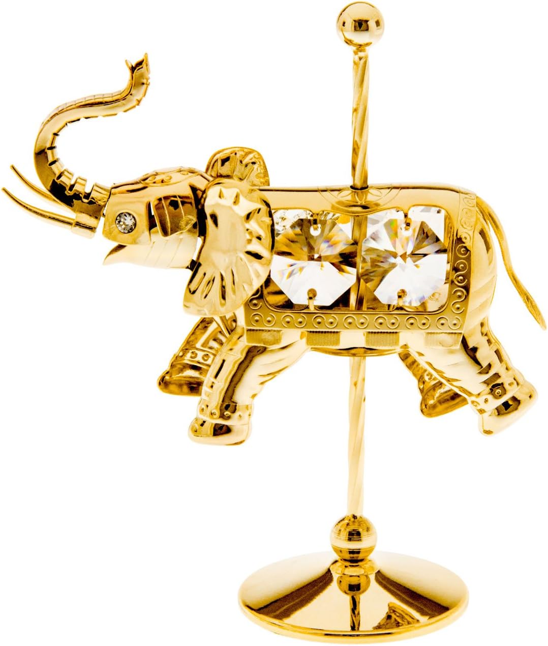Carousel Elephant 24k Gold Plated Metal Tabletop Figurine with Clear Spectra Crystals by Swarovski