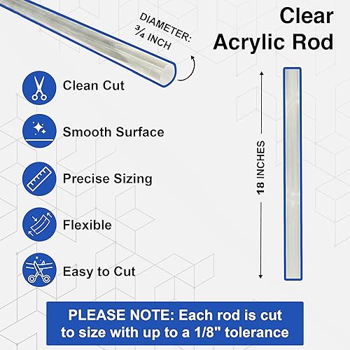 Miniatura 10 de Duco - Varillas acrílicas de plástico transparente (paquete de 8) hechas en Estados Unidos de 34 pulgadas de grosor, varillas de plástico de 3.5