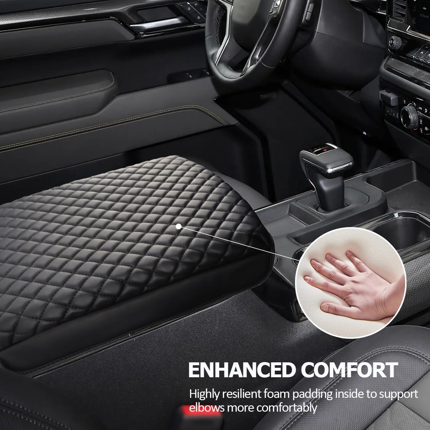 1.2in Thickness Center Console Cover Compatible with 2019-2025 Chevy Silverado/GMC Sierra and 2021-2025 Tahoe/Suburban/Yukon , Car Armrest Cover Leather Protective Cover (for Bucket Seat Consoles)