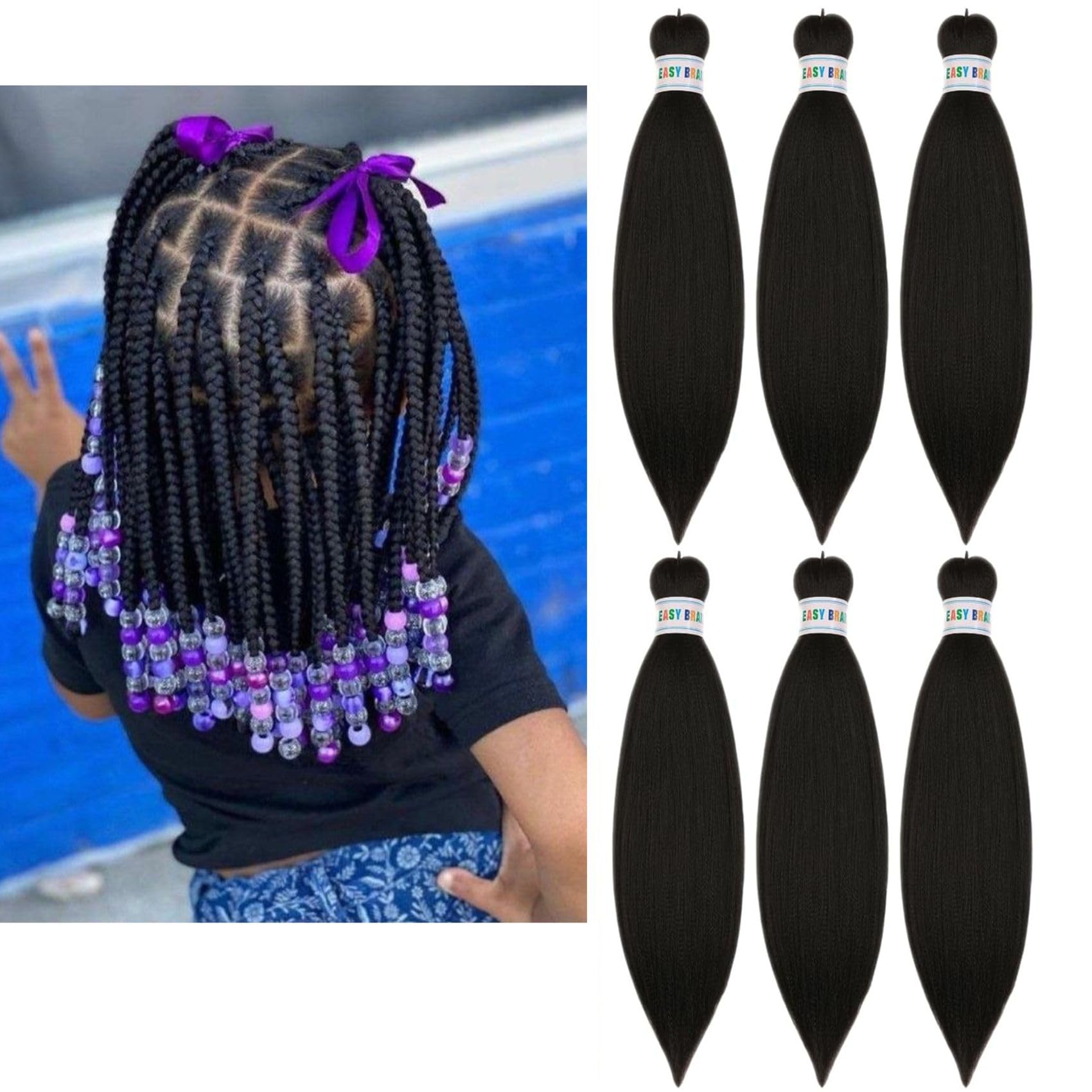 Kids Pre stretched Braiding Hair 16inch Black Yaki ez Braid Braiding Hair for Kids Knotless Braids