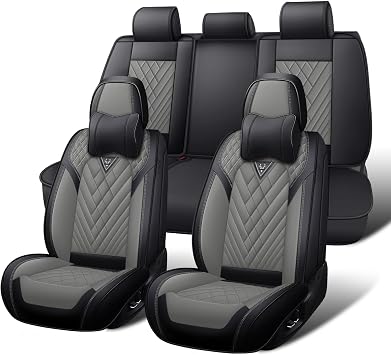 Car Seat Covers Full Set for Toyota FJ Cruiser 2007-2014, Waterproof Nappa Leather Car Seat Cover, Full Coverage Car Seat Covers Sets5 Seats with Headrests/Black Gray