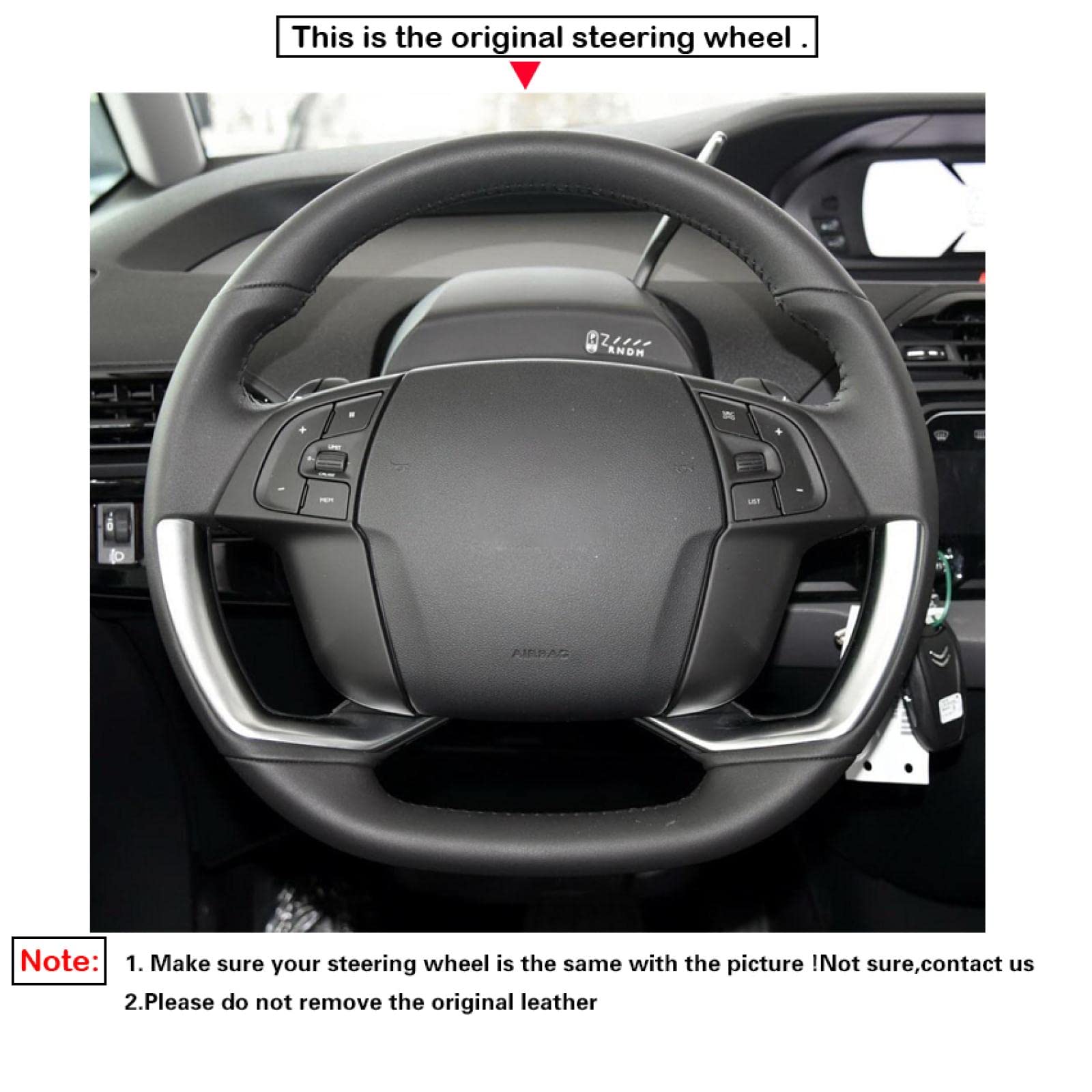 ZULOW Funda para Volante para Citroen para Grand C4 Picasso 2013-2020 para Grand C4 SpaceTourer 2018-2022 Funda para Volante de Coche de Gamuza Genuina Negra
