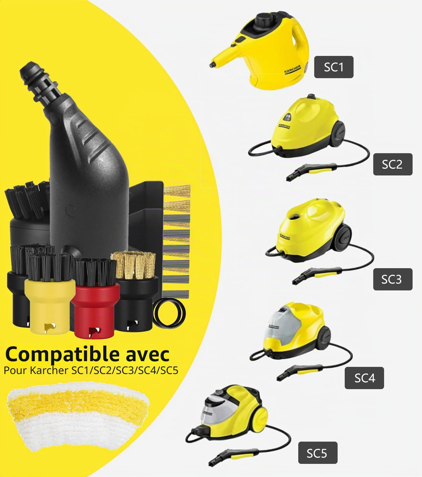 Lot de 14 accessoires pour nettoyeur vapeur Karcher SC1 SC3 SC5 SC4 SC2 Accessoires de rechange pour buse manuelle, avec buse allongée, buse incurvée, brosse ronde, suceur plat