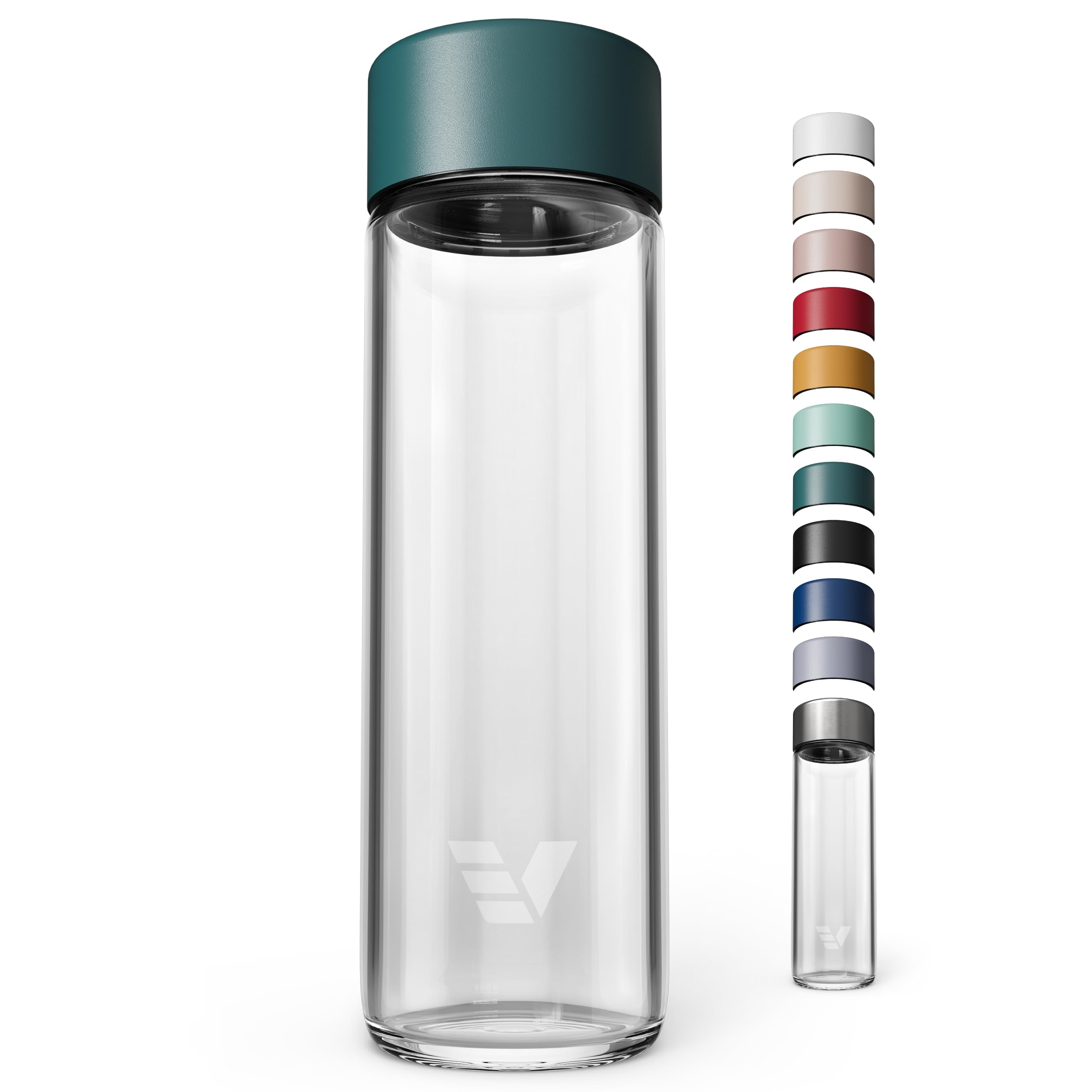 Botella de agua de vidrio de 20 onzas, sin aislamiento, vidrio de borosilicato, apta para lavavajillas, sin contacto de plástico, una experiencia de beber pura, verde azulado