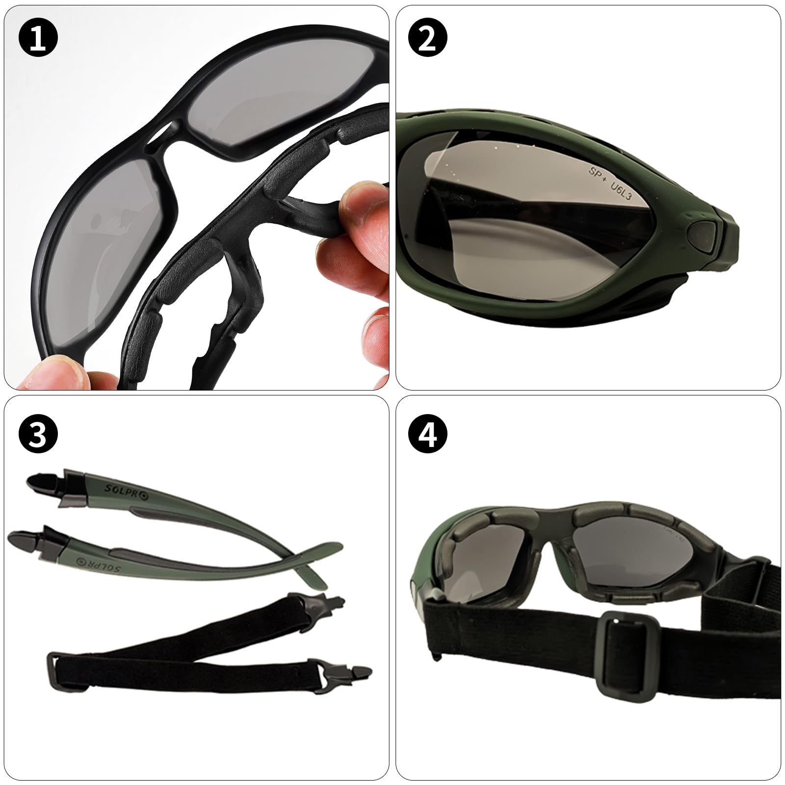 SOL PRO Powersports, occhiali protettivi per moto, anti-appannamento, antivento, caccia, equitazione, falciatura, uomo e donna