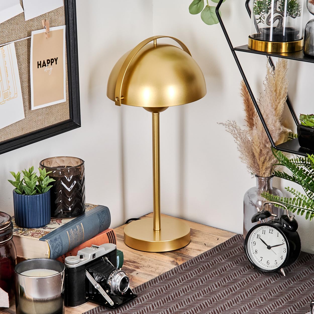 HOFSTEIN Lampe de table Guttsta, lampe de table en métal doré, lampe moderne au design rétro/vintage, (Ø 20 cm), hauteur 43 cm, interrupteur sur câble, E14, salon, chambre, salle à manger, bureau