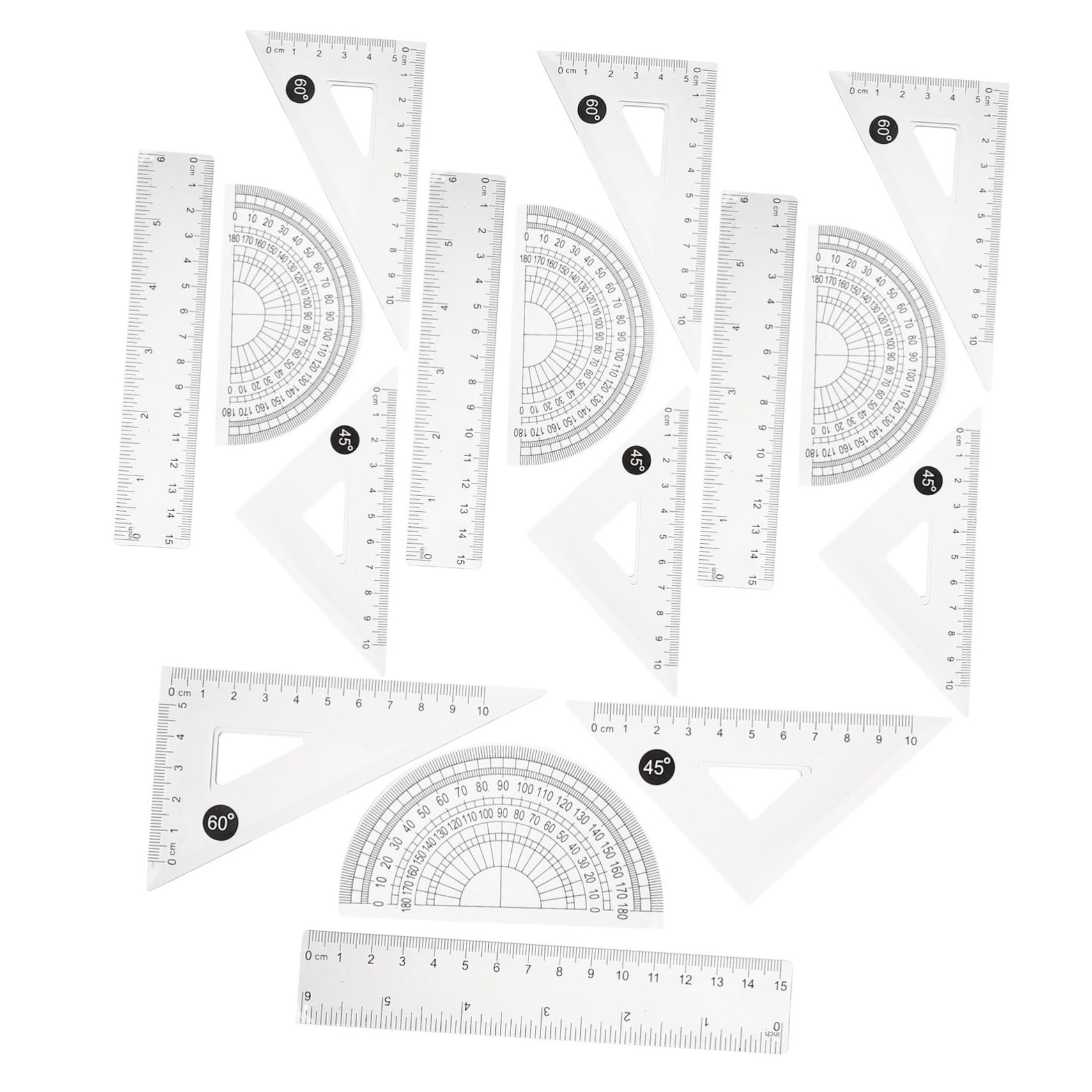 VILLCASE 20 Set Righello trasparente da 15 cm Kit di misurazione - Righello ergonomico kit plastigauge righello del triangolo di disegno kit da disegno professionale fornitura scolastica