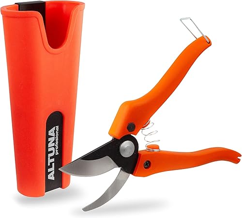 Altuna Tijeras de podar con funda  Funda de podadora de silicona roja impermeable con tijeras de podar afiladas  Tijeras de podar de jardinería,