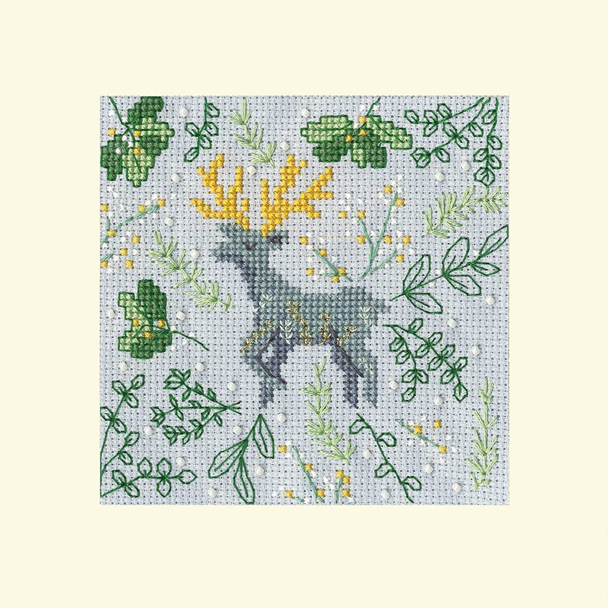 Bothy Threads greating Card Counted Cross Stitch kit Scandi Deer, XMAS62, 10x10cm, DIY