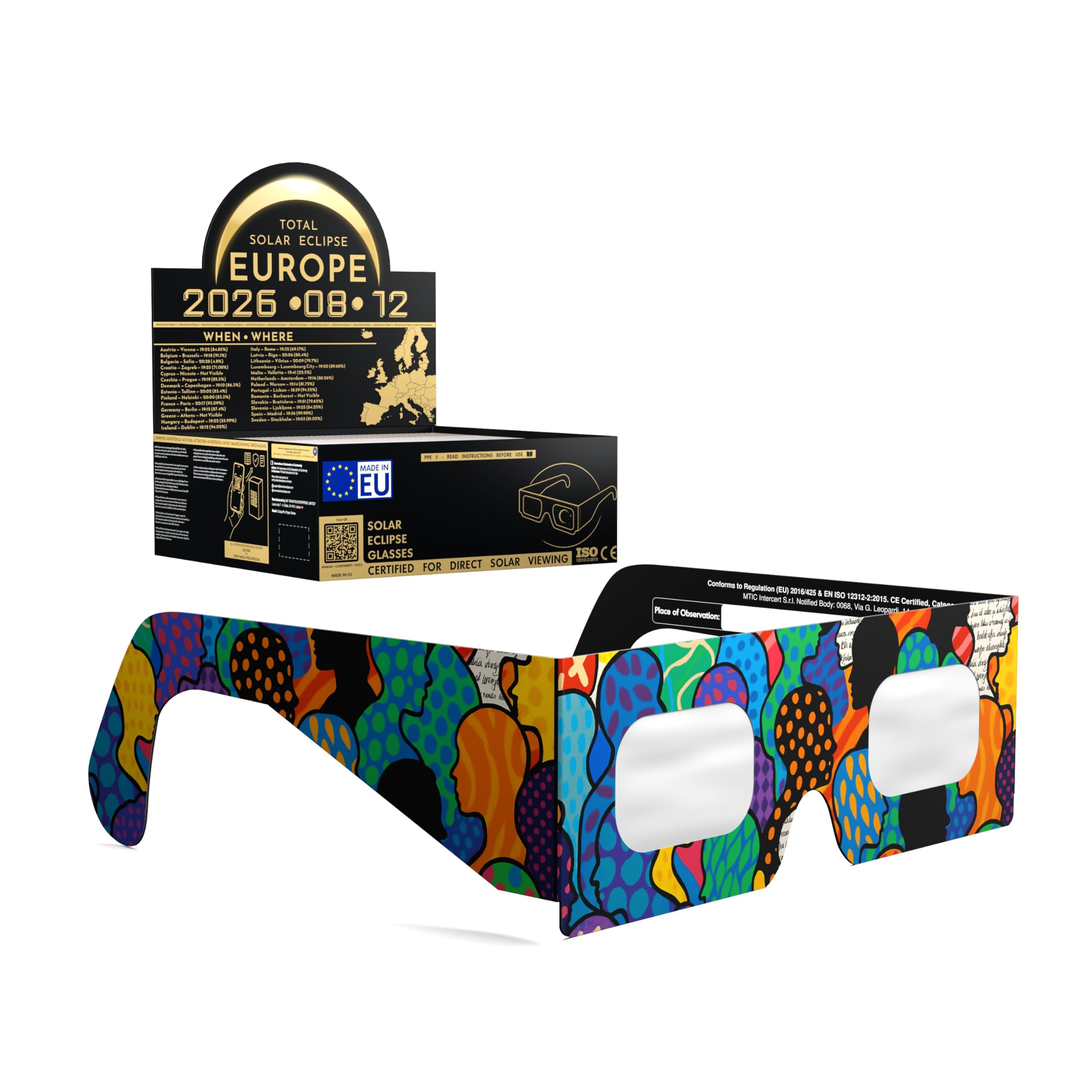 Solar Eclipse Glasses ISO 12312-2 CE Certified | Safe Solar Viewing Glasses UK | Paper Cardboard Frame | Total Solar Eclipse August 2026 | Made in EU | 50 Pack | Crowd โ image 1