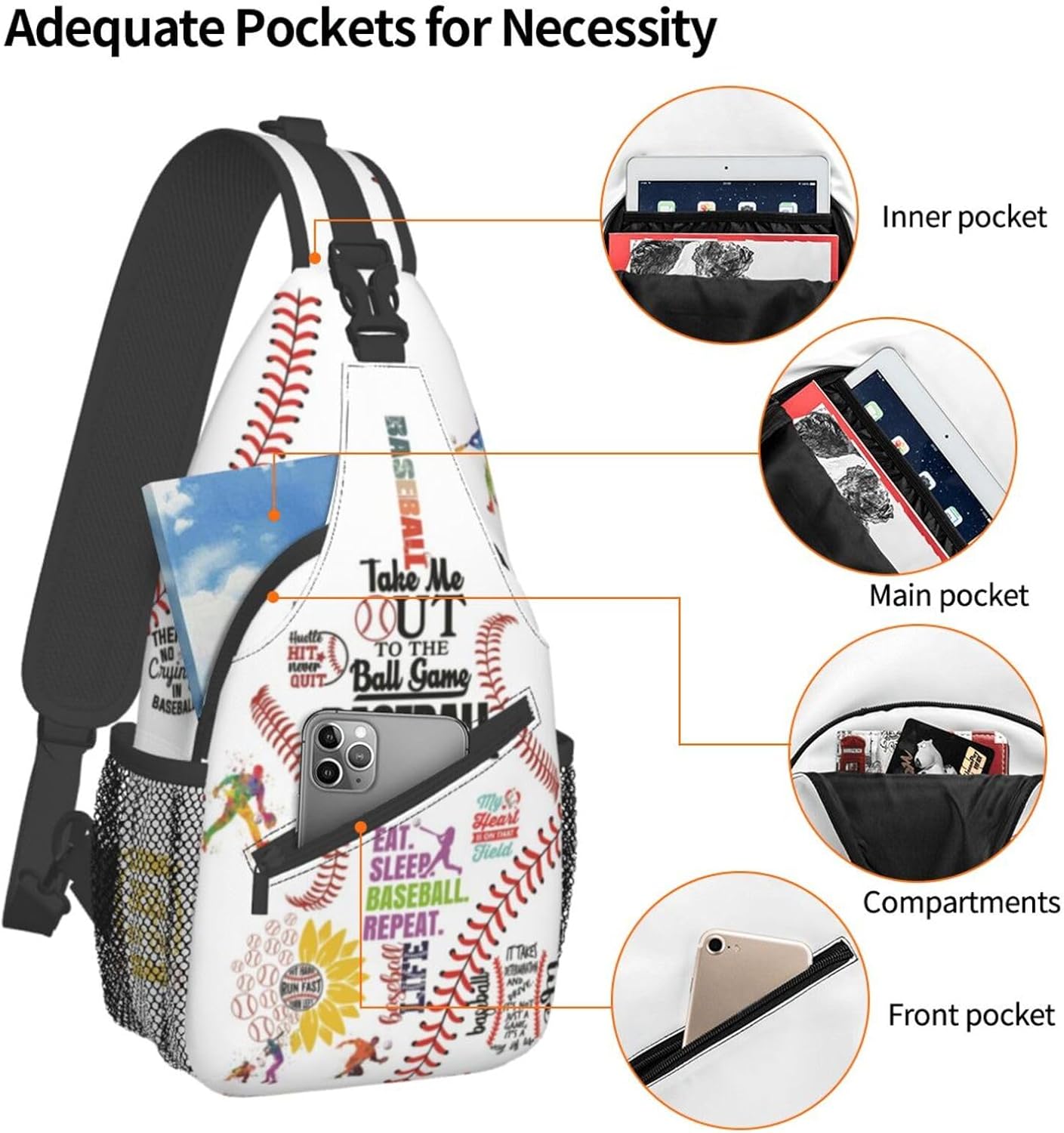 Baseball Sling Backpack - Crossbody Shoulder Bag for Men & Women