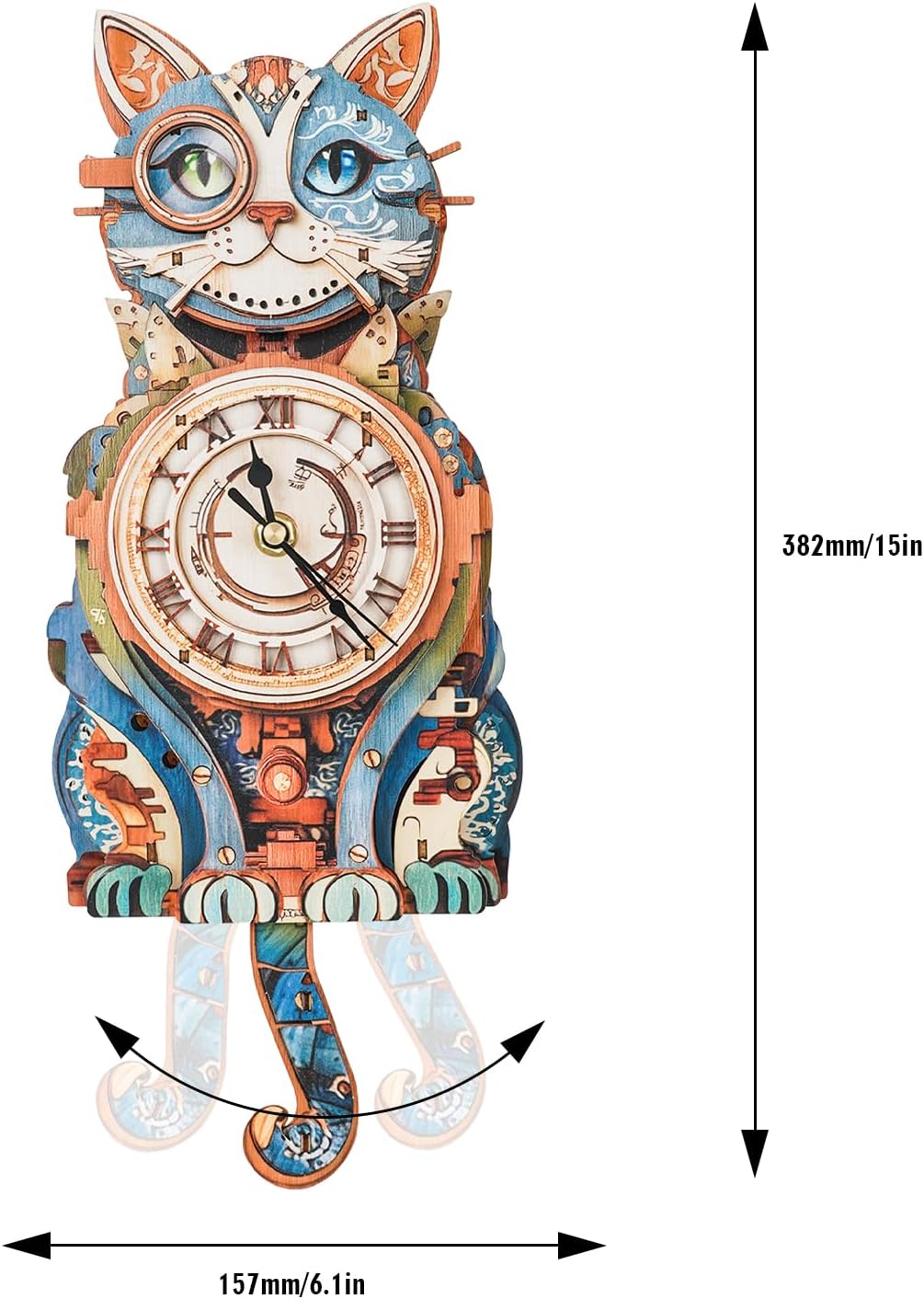 3D Wooden Puzzles for Adults Model Kit Detective Cat Clock, Mechanical Model Building Kits DIY Hobbies for Women Men, Vintage Wall Clock Puzzle Cat Lover Gifts for Adults Craft Gift Home Decor