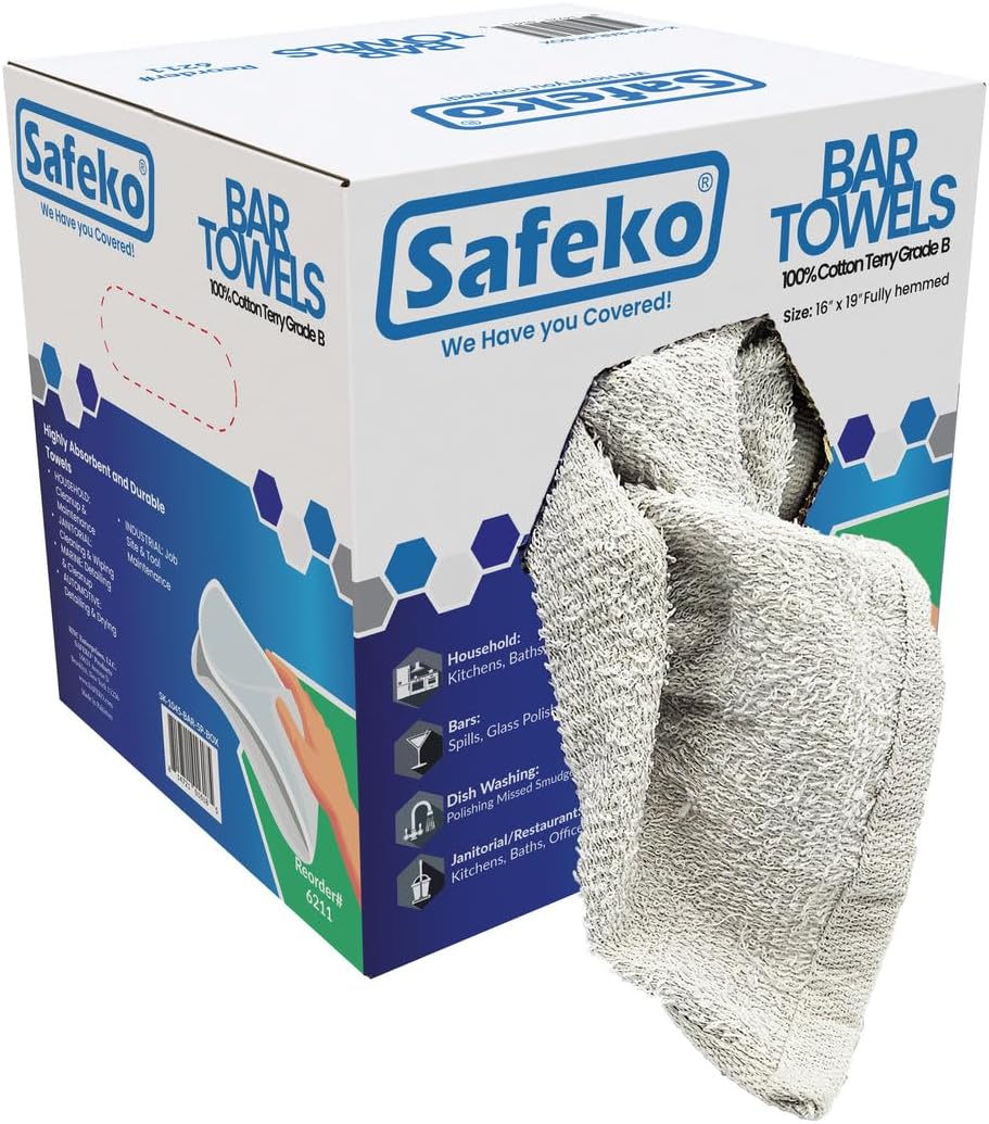 Cotton Terry Bar Towels – 100% Cotton, 16” x 19”, Highly Absorbent & Durable – 5 lbs Box White 16” X 19” Terry Bar Towels Box