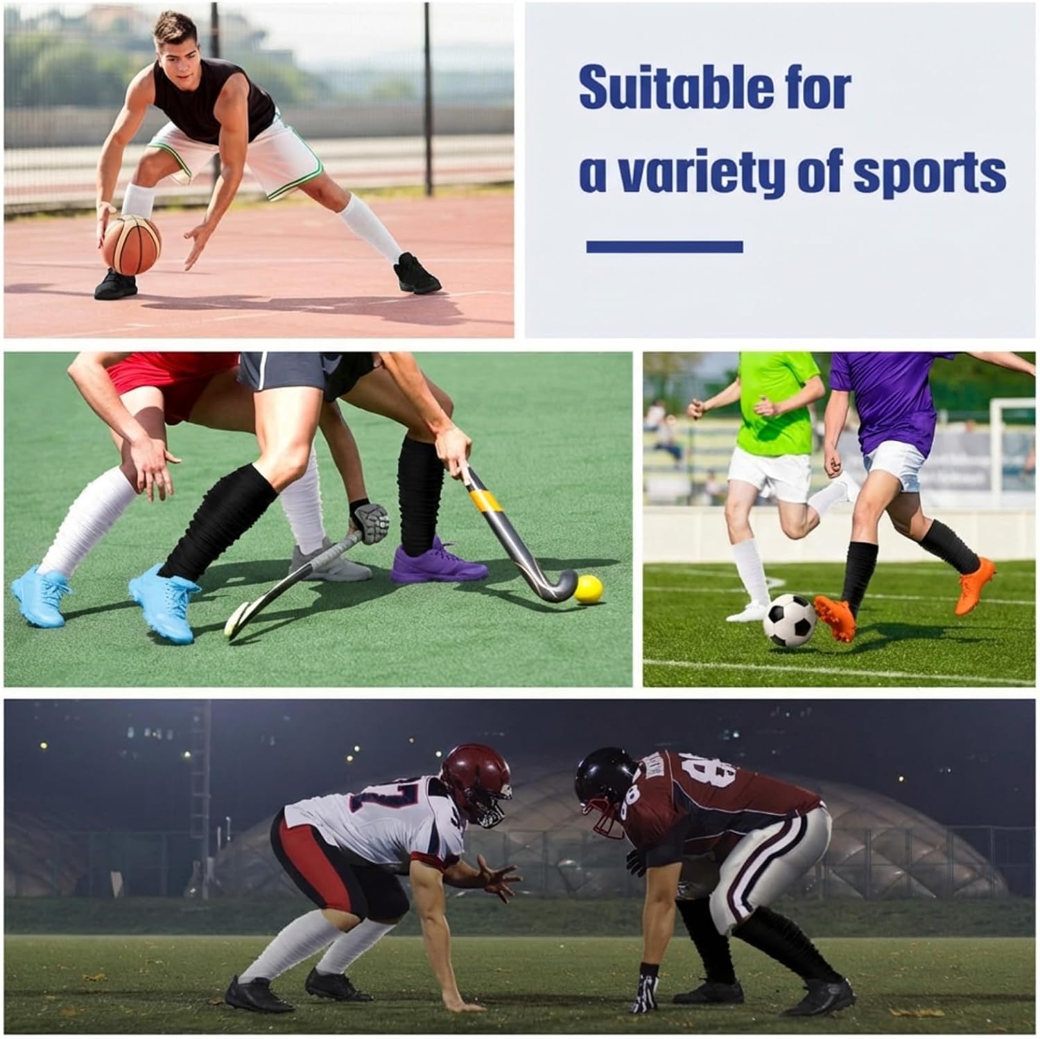 Kasyat 2 Pairs Football Leg Sleeve Men Scrunch Football Socks Calf Compression Sleeve for Soccer Running Adult Youth Women