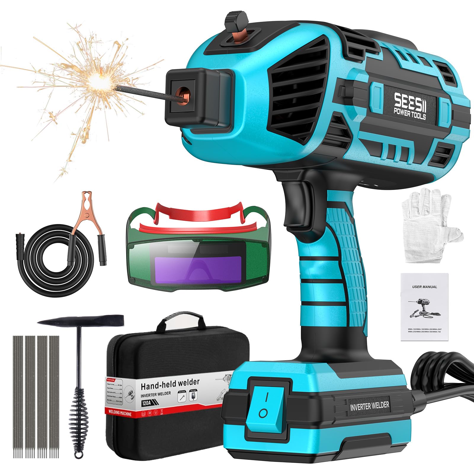 Seesii Handschweißgerät 220V, IGBT Inverter ARC Tragbare Schweißmaschine - 6 Stromstärkenverstellung, für 2,5-3,2 mm Elektroden, für Reparaturen, Professionelle Schweißprojekte (mit Schutzbrille)