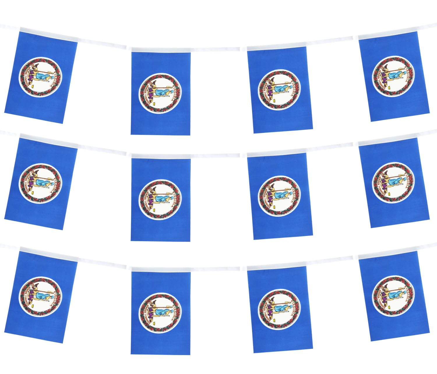GentleGirl American USA Virginia Flags Banner String Small Mini US Virginia State Pennant Hangings Flag,U.S. States Party Outdoor Yard Decorative(100
