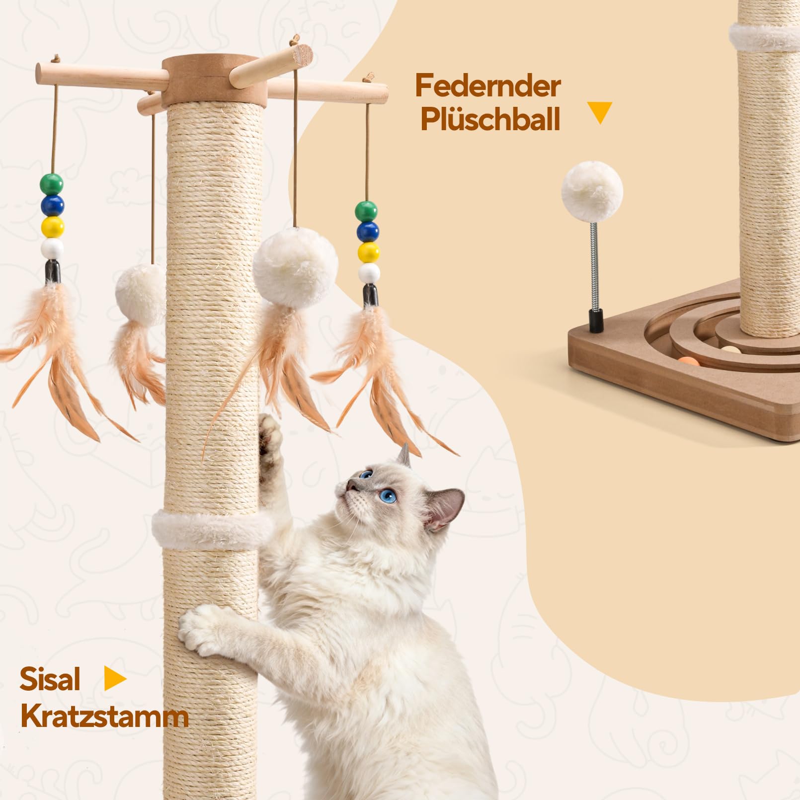 LIFLIX Kratzstamm für Katzen,Sisal Kratzbaum Klein mit Hänge- und Trackbällen, Katzen Kratzmöbel