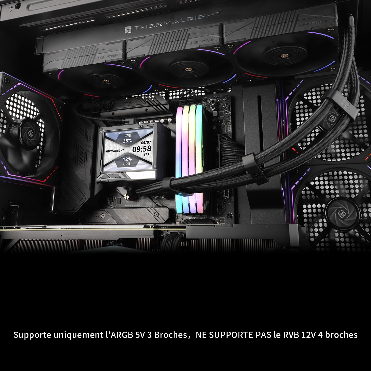 TR Mjolnir Vision 360 ARGB Black-AIO CPU Liquid Cooler, display LCD IPS con risoluzione 320 x 240, per AM4/AM5 e LGA1700/1851, '3,5 pollici'Display LCD assorbente