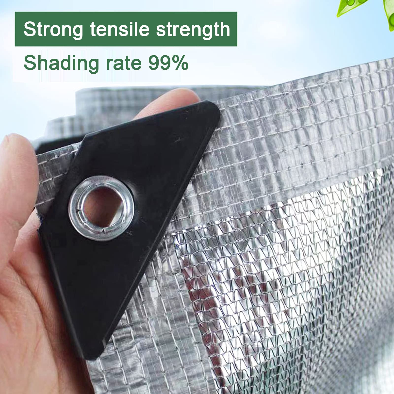 Cubierta de tela reflectante de aluminio e 99% de protección UV, lona de malla transpirable para invernadero y patio (2 x 8 m)