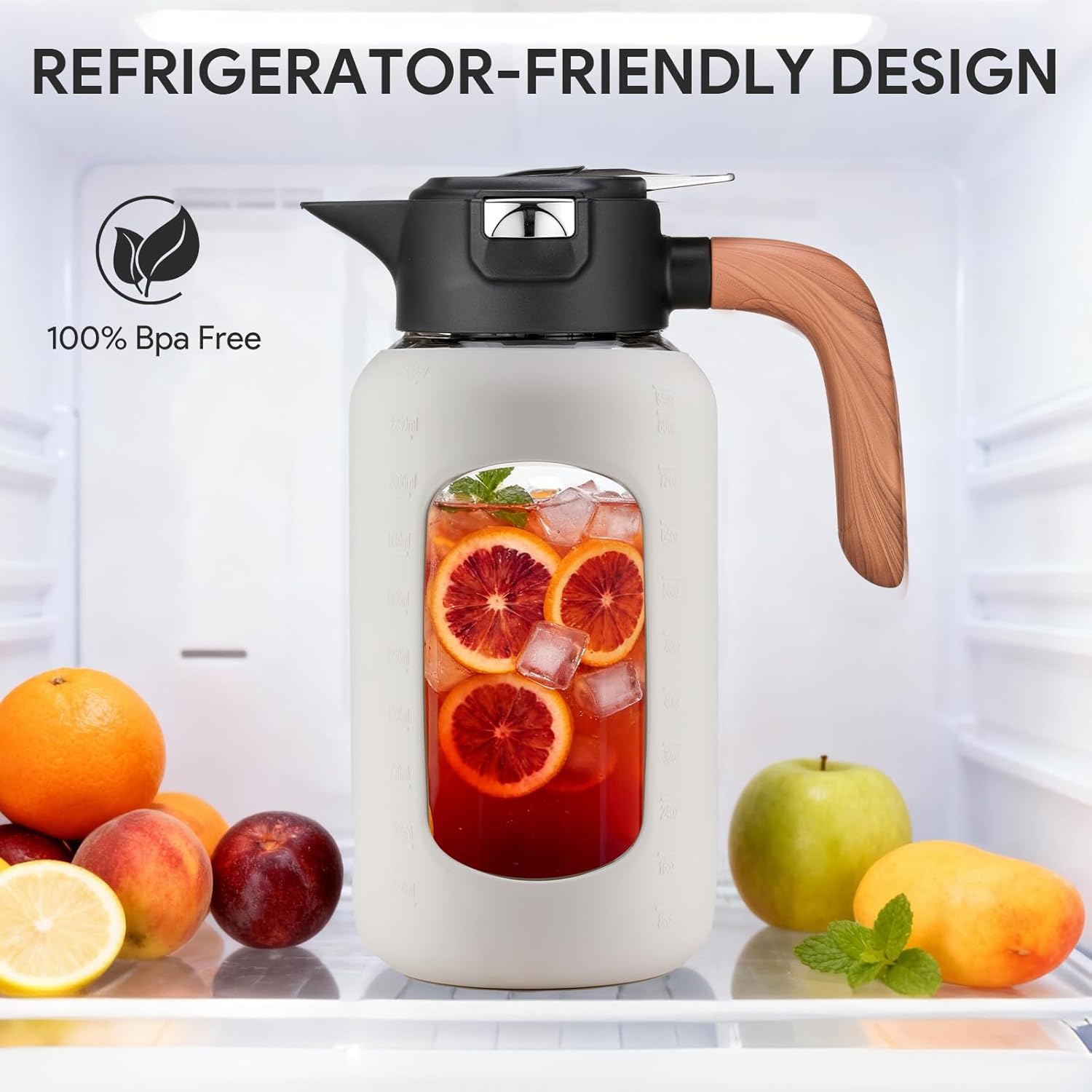 84 oz/2.5 Liter Glass Pitcher with Lid and Handle, Glass Carafe/Jug for Hot/Cold Water, Large Iced Tea Pitcher for Coffee, Juice and Homemade Beverage - Image 5