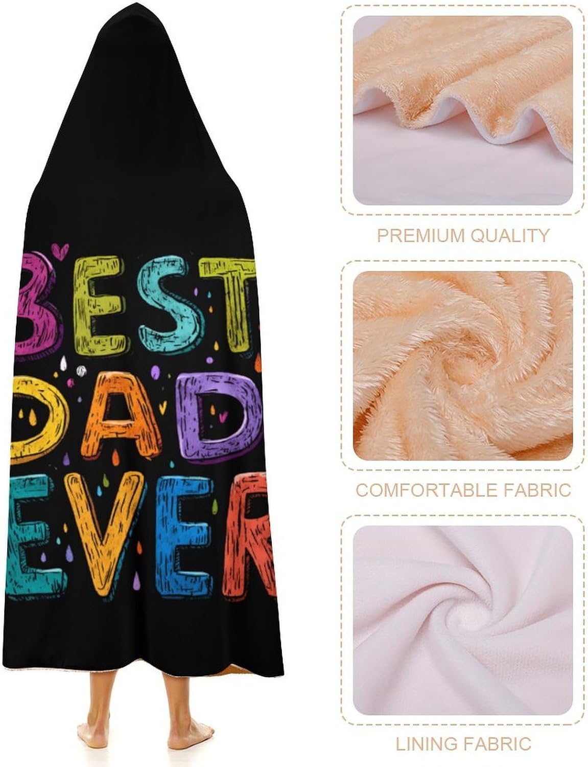 BEST Dad EVER Wearable Blanket Oversized Throw Cape | Cozy Hooded Blanket Gifts for Women Men